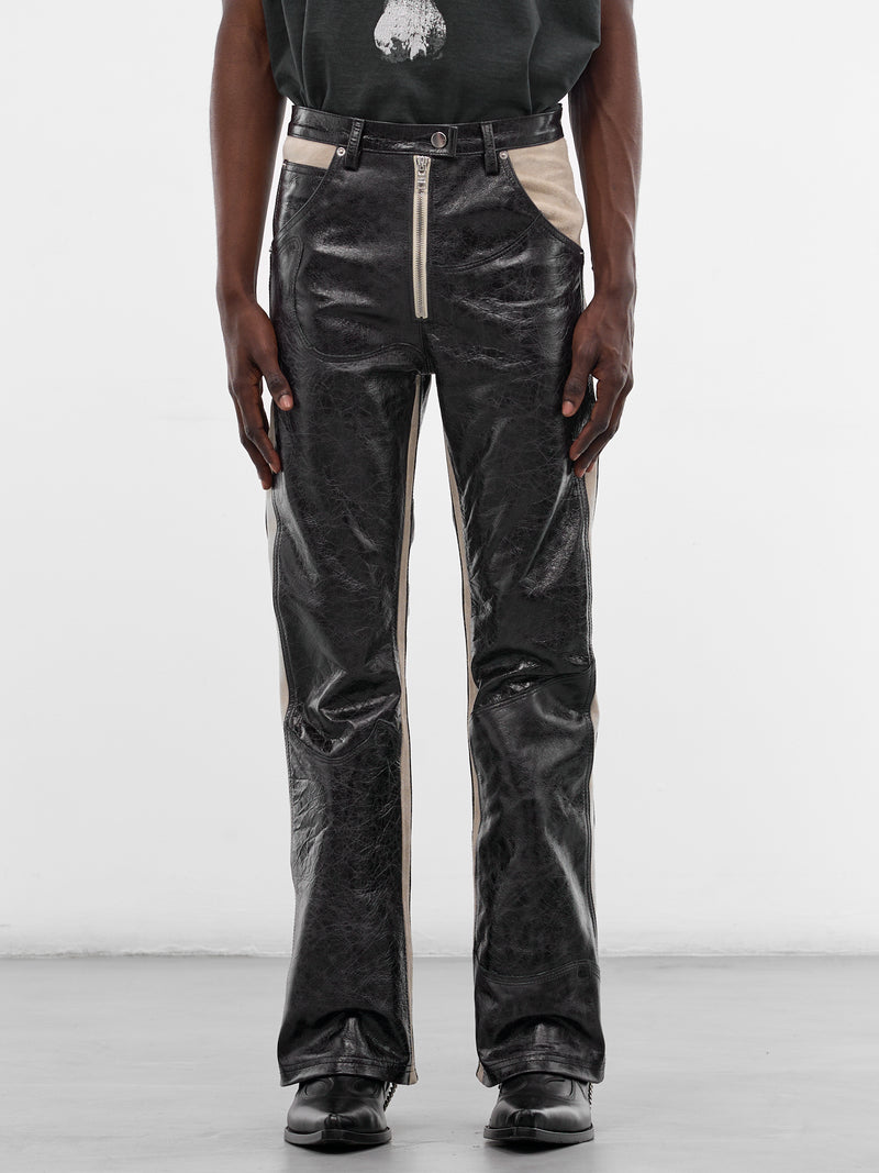 Black Leather Western Flare Pants (SS26-PNT11-BLK)
