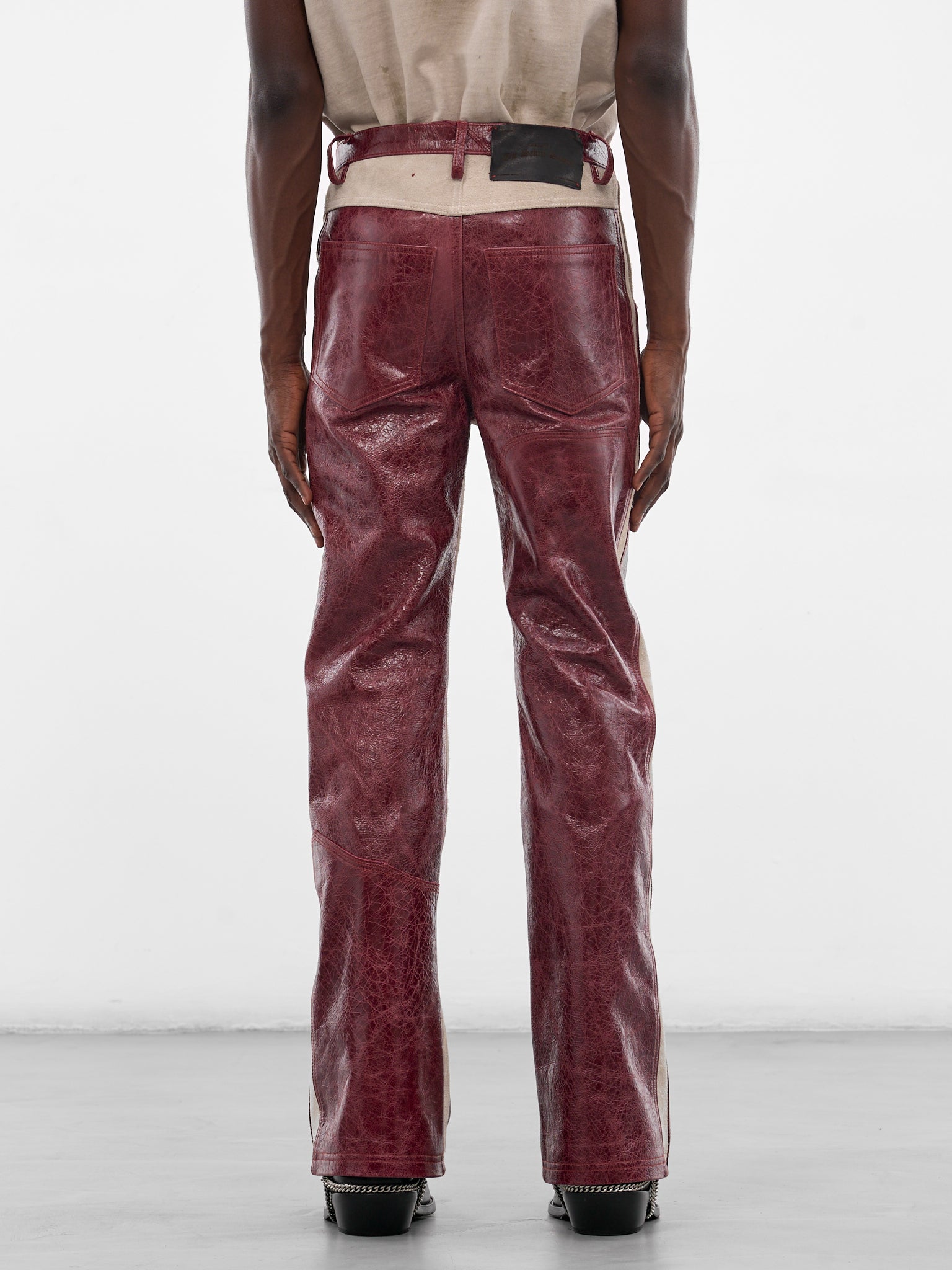 Burgundy Leather Western Flare Pants (SS26-PNT11-BURGUNDY)