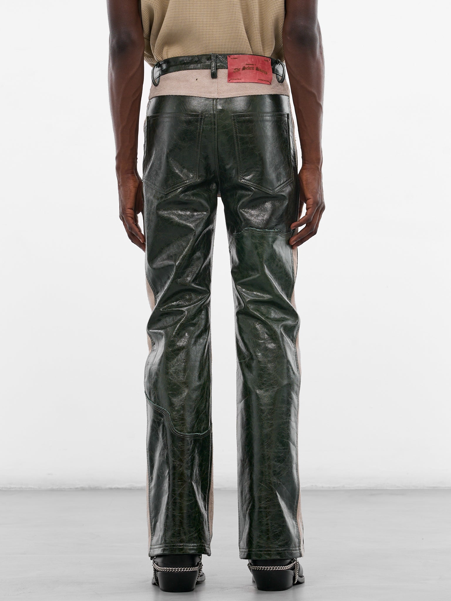 Green Leather Western Flare Pants (SS26-PNT11-GRN)