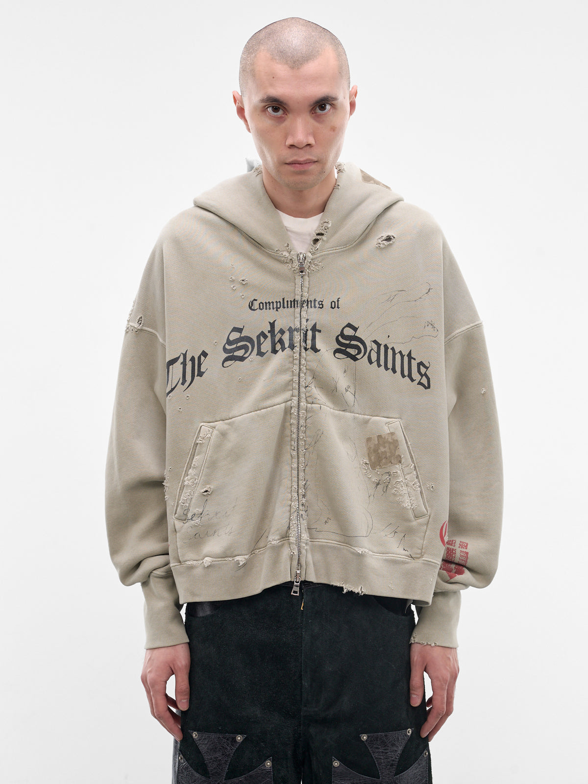 Green Distressed Stamp Zip Hoodie (SS26-SEK-HD02-GREEN)