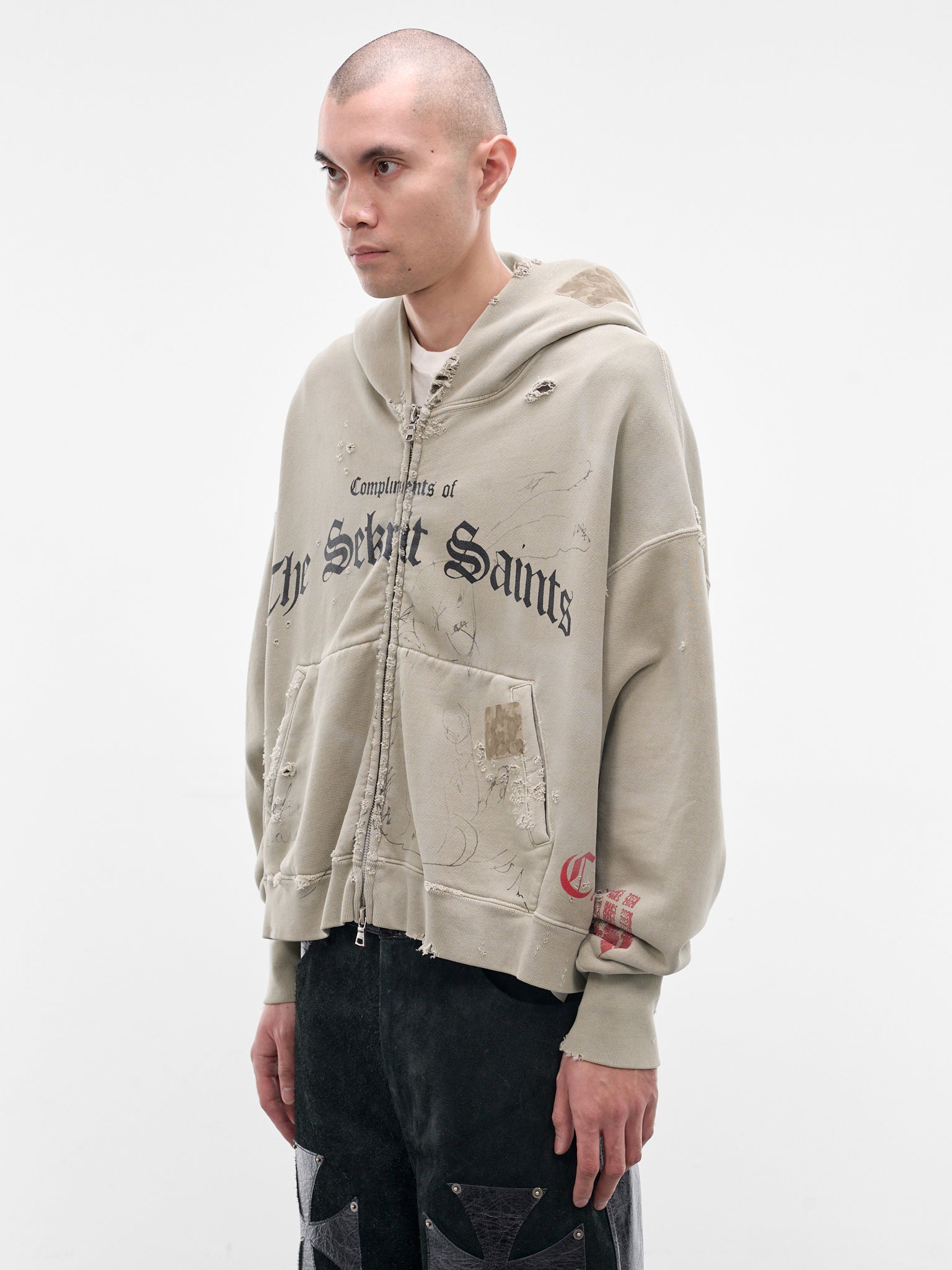 Green Distressed Stamp Zip Hoodie (SS26-SEK-HD02-GREEN)