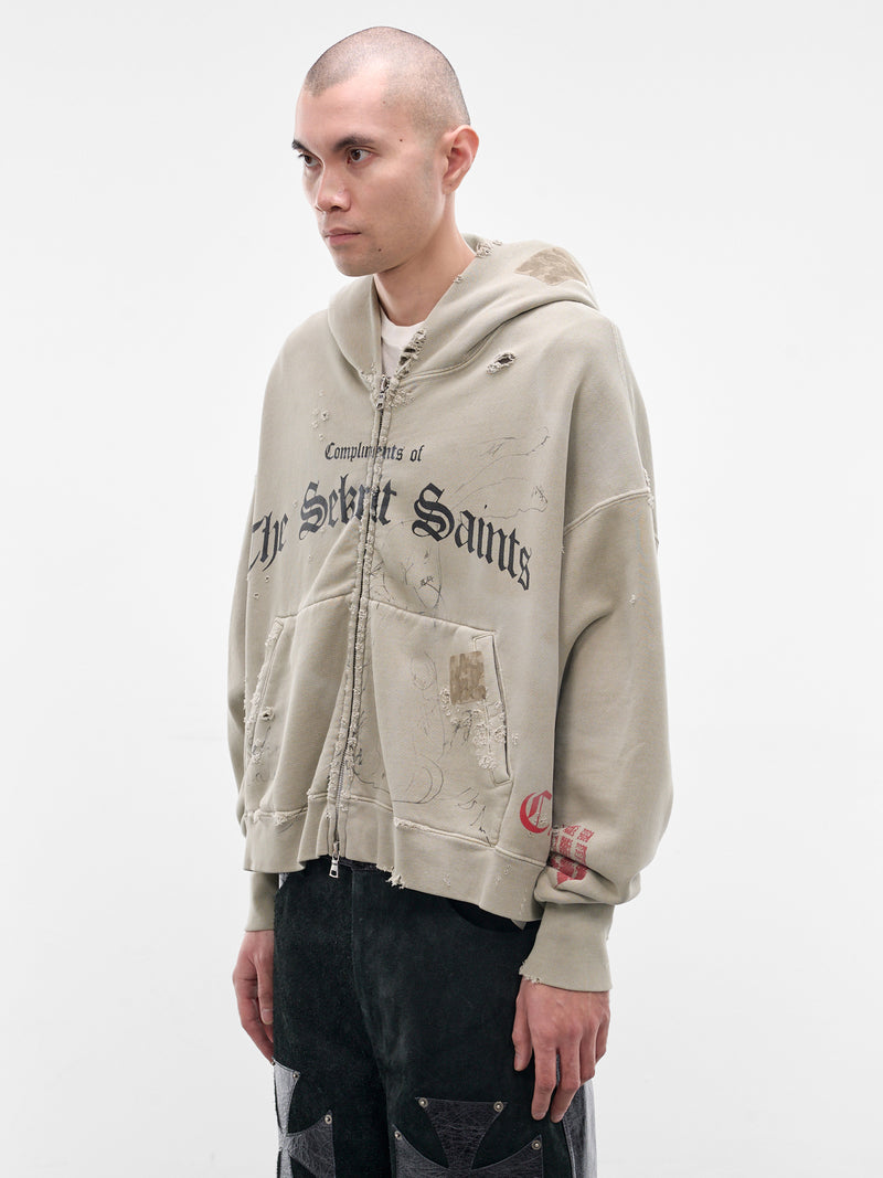 Green Distressed Stamp Zip Hoodie (SS26-SEK-HD02-GREEN)