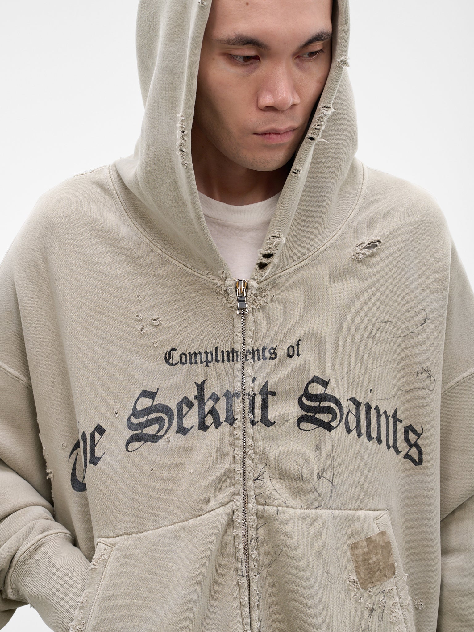 Green Distressed Stamp Zip Hoodie (SS26-SEK-HD02-GREEN)