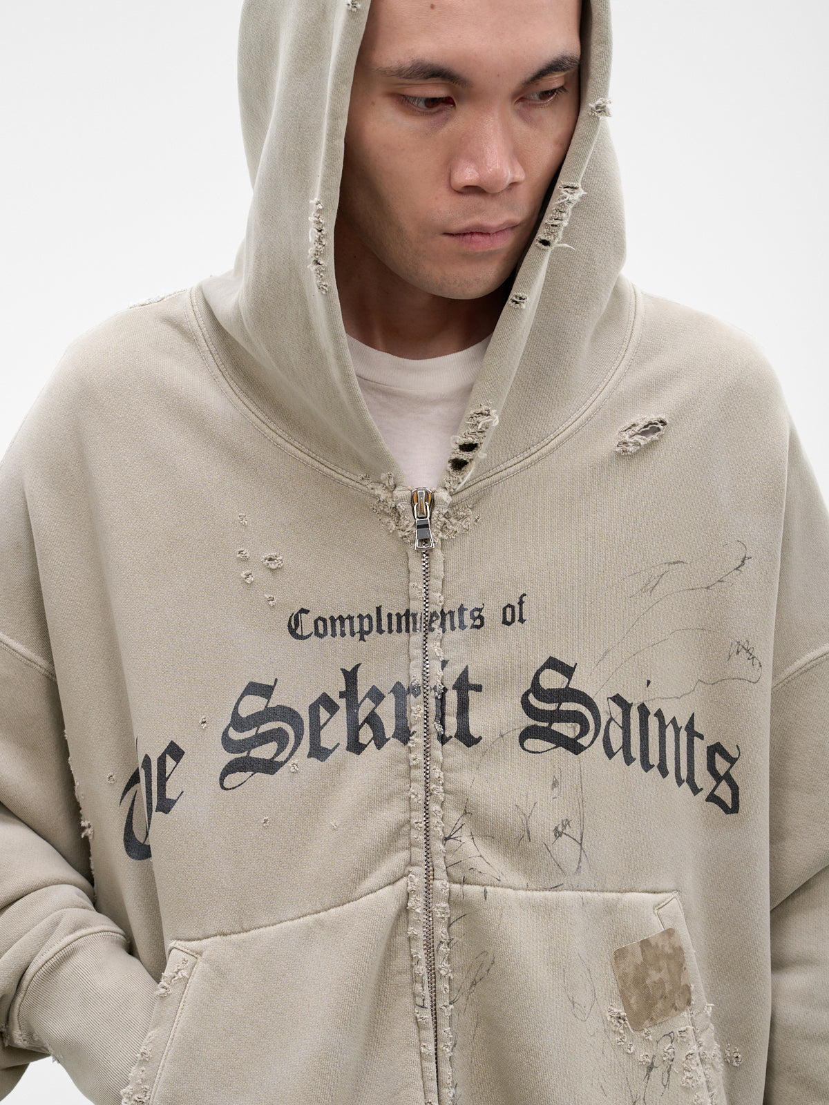 Green Distressed Stamp Zip Hoodie (SS26-SEK-HD02-GREEN)