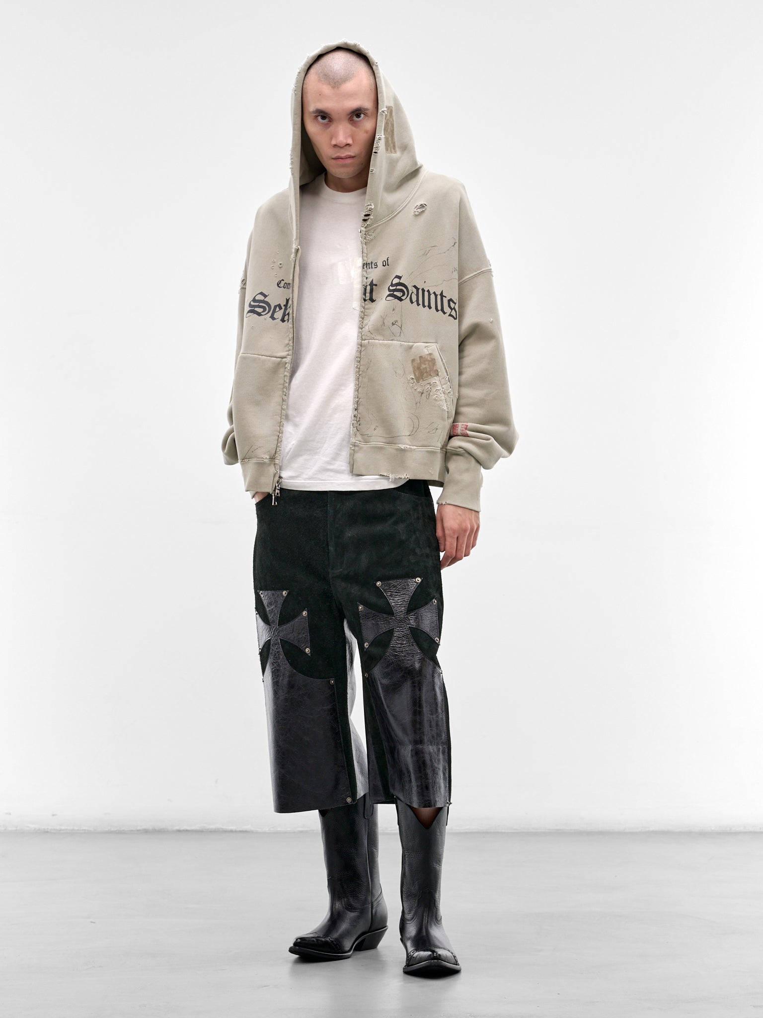 Black Leather Chopper Shorts (SS26-SEK-PNT05-BLACK)