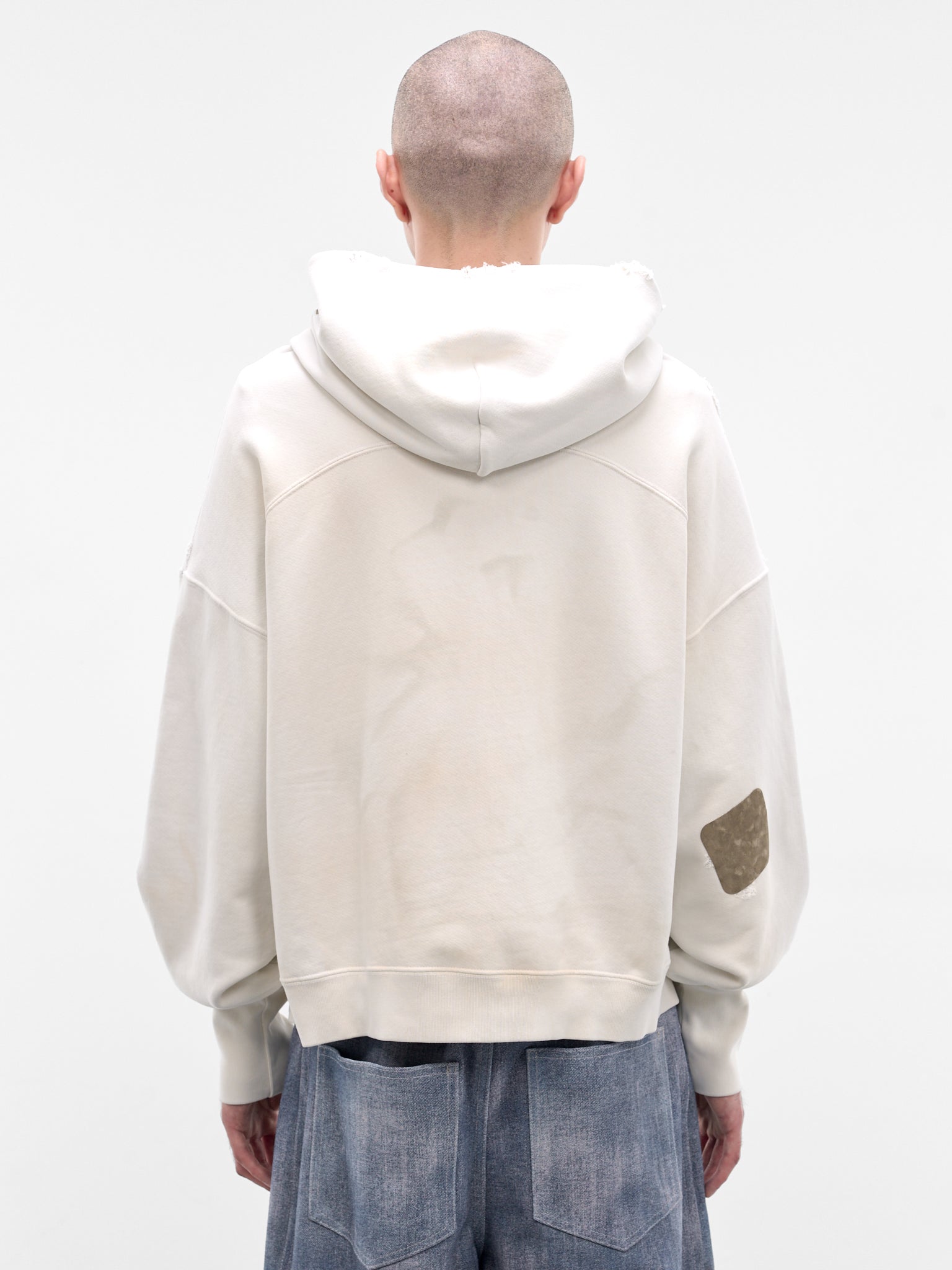 White Distressed Stamp Zip Hoodie (SS26-SEK-HD02-WHITE)