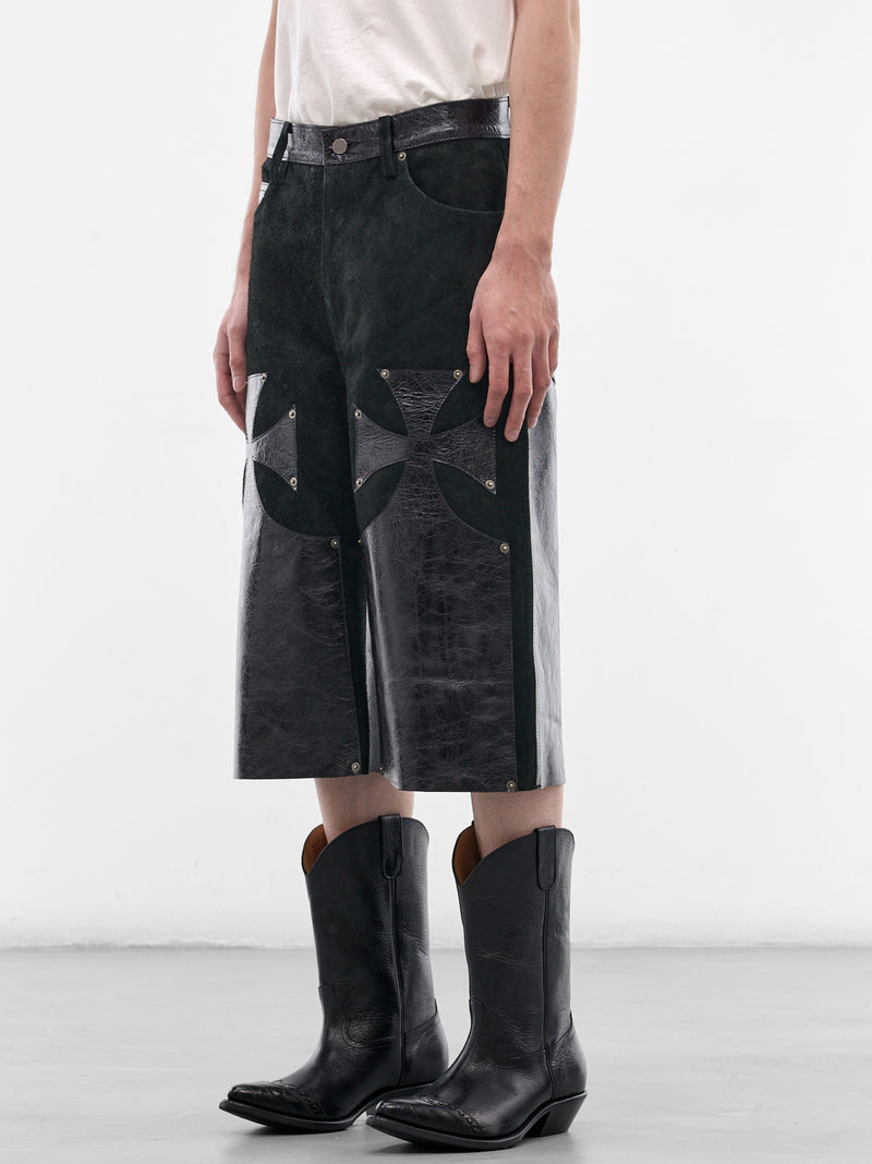 Black Leather Chopper Shorts (SS26-SEK-PNT05-BLACK)