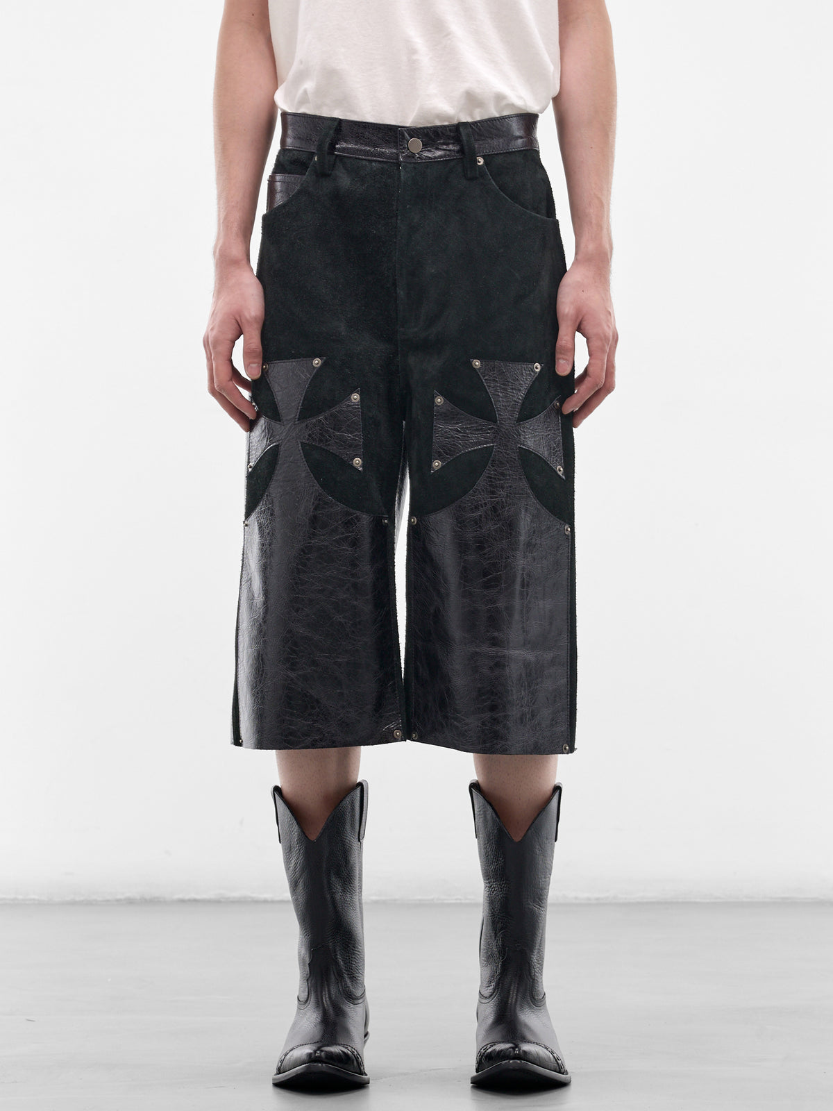 Black Leather Chopper Shorts (SS26-SEK-PNT05-BLACK)