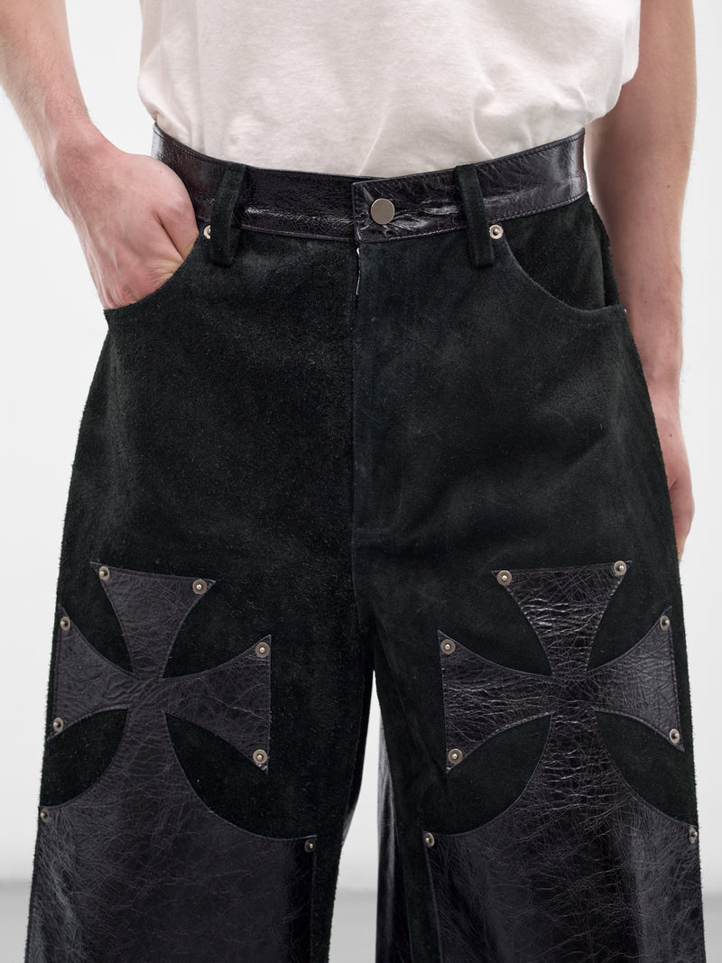 Black Leather Chopper Shorts (SS26-SEK-PNT05-BLACK)