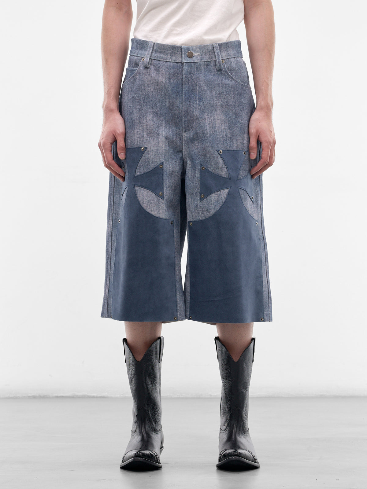 Blue Leather Chopper Shorts (SS26-SEK-PNT05-BLUE)