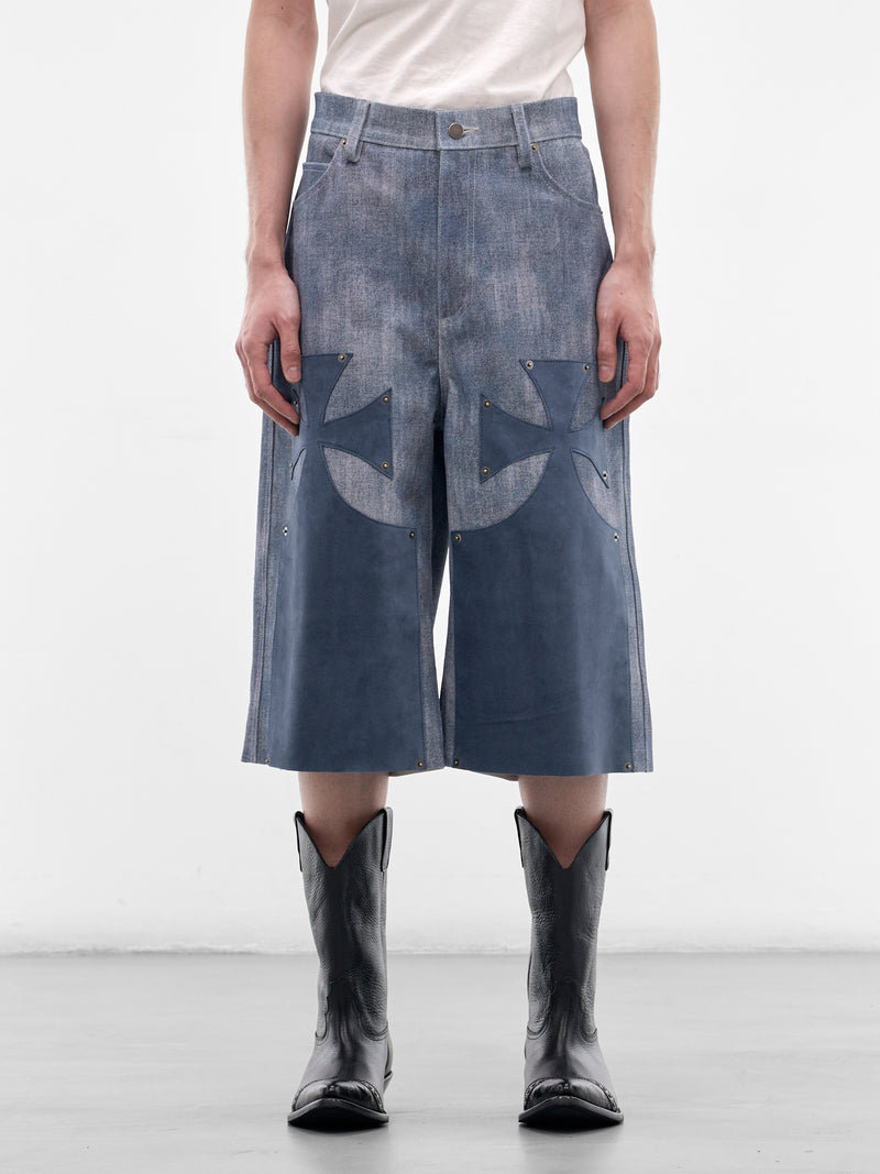 Blue Leather Chopper Shorts (SS26-SEK-PNT05-BLUE)