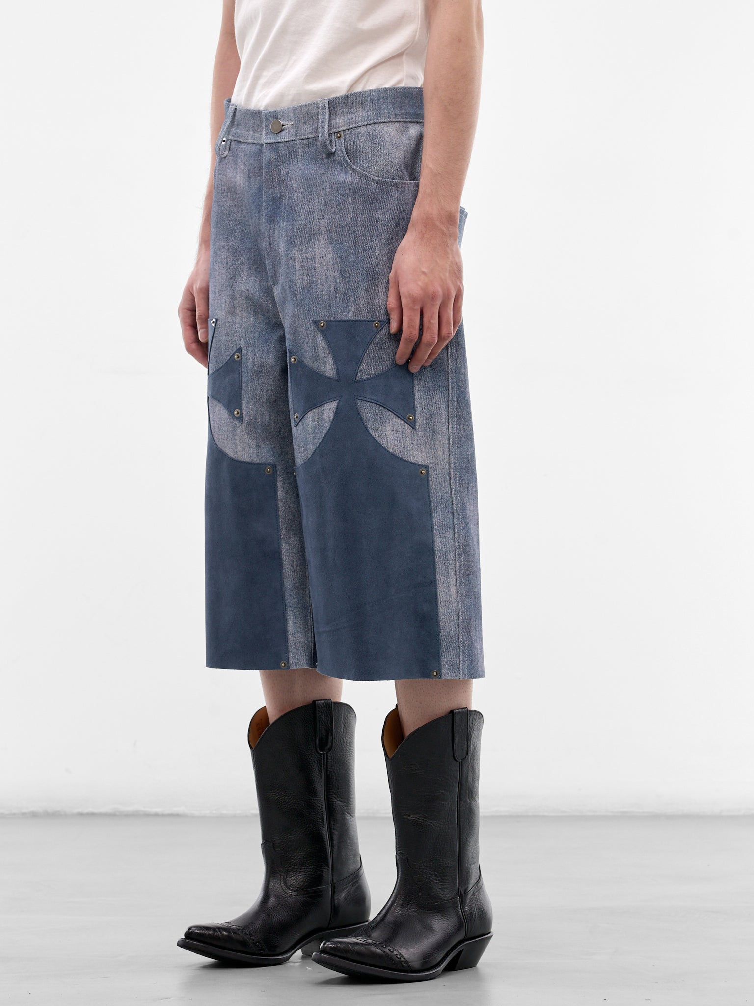 Blue Leather Chopper Shorts (SS26-SEK-PNT05-BLUE)
