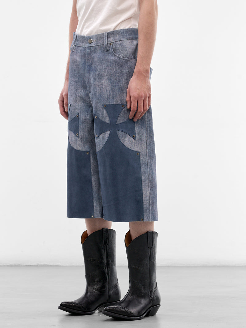 Blue Leather Chopper Shorts (SS26-SEK-PNT05-BLUE)