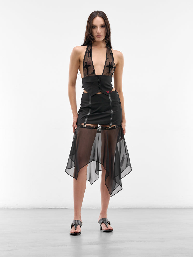 Black Sheer Cross Halter Vest (SS26-TOP-05-BLACK)