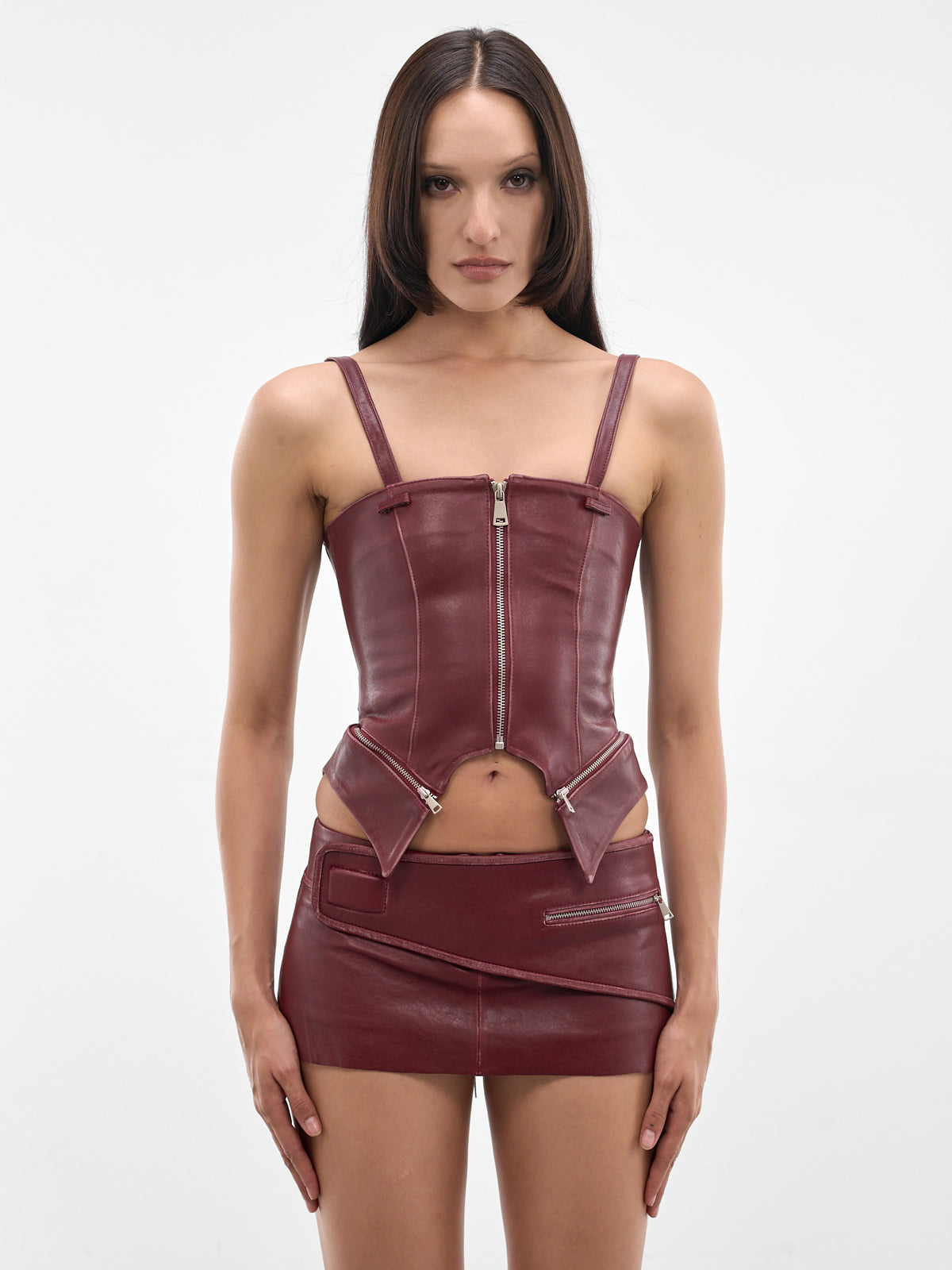 Red Leather Zip Corset Top (SS26-TOP-06R-RED)