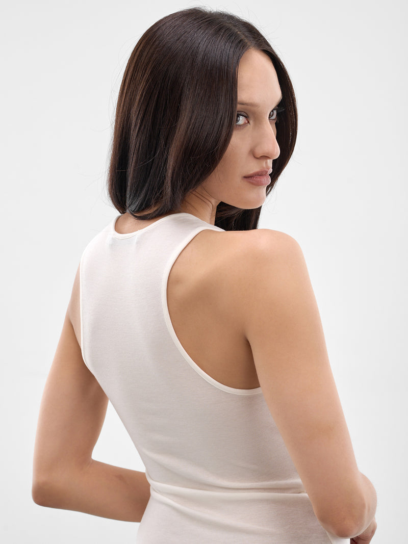 Asymmetric Buckle Strap Graphic Tank (SS26-TOP-12-WHITE-BLACK)