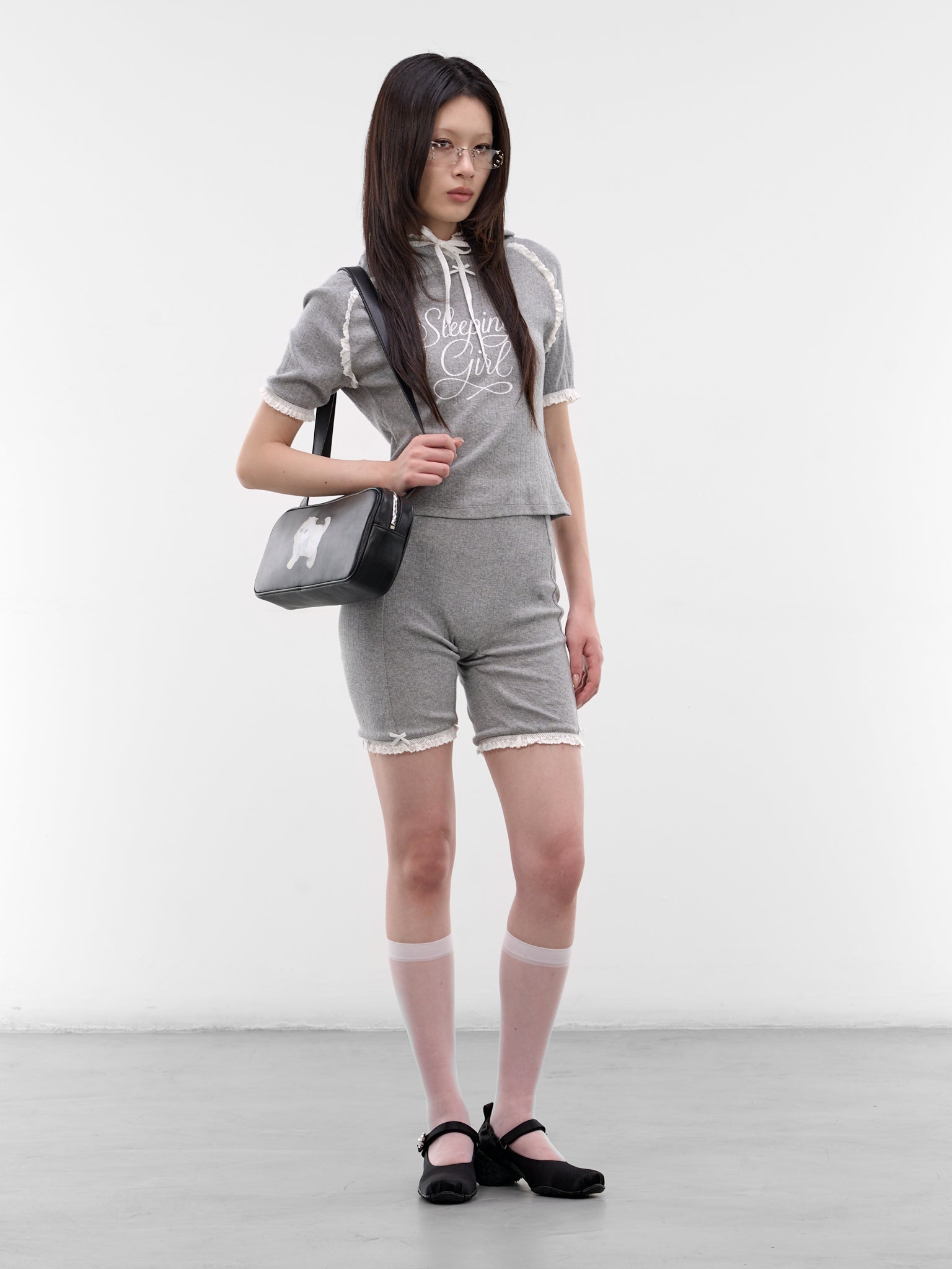 Sleeping Girl Pointelle Lace Hoodie (SS2600T06-GREY)