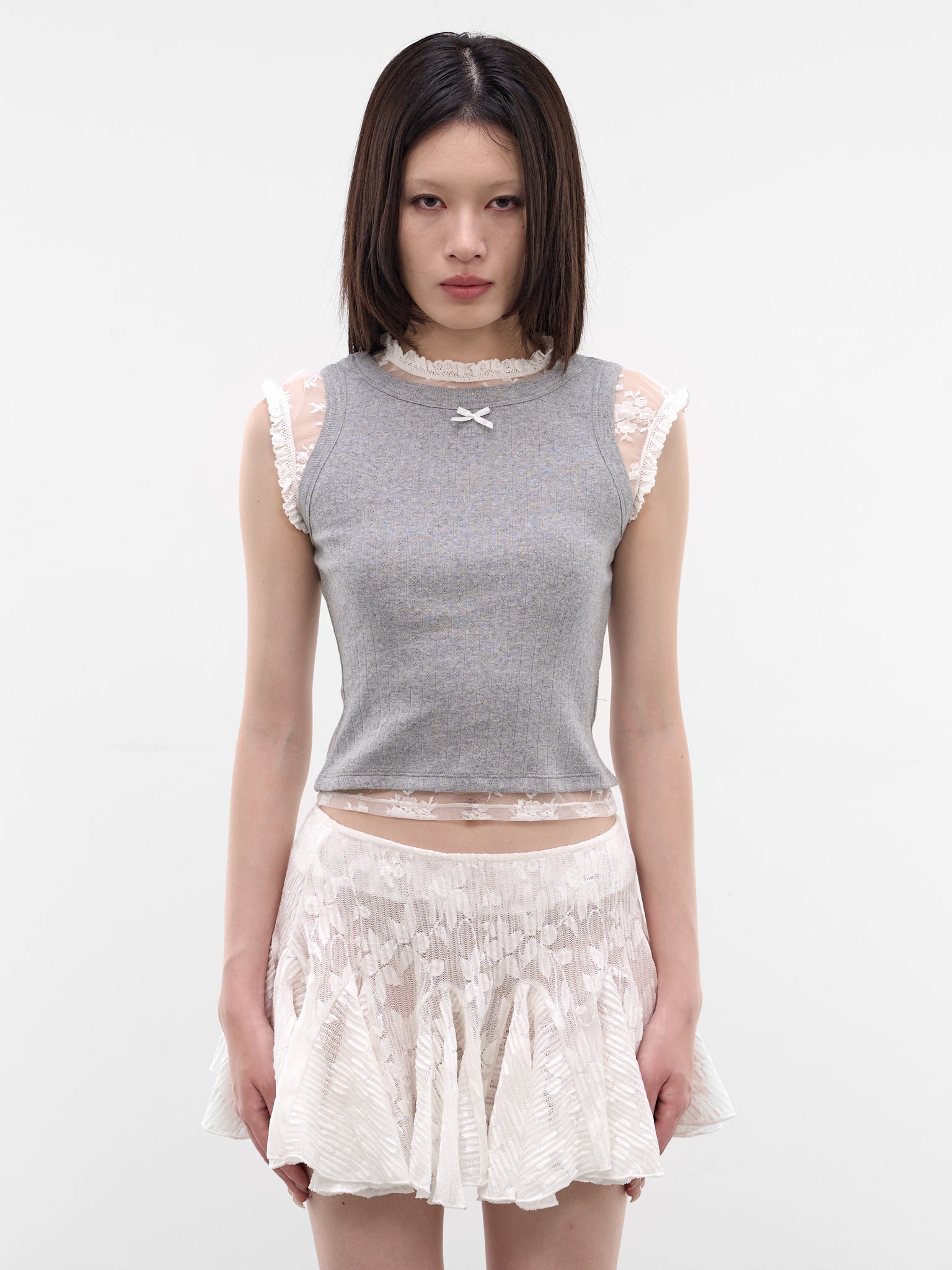 Gray Pointelle Lace Trim Tank (SS2600T08GY-GREY)