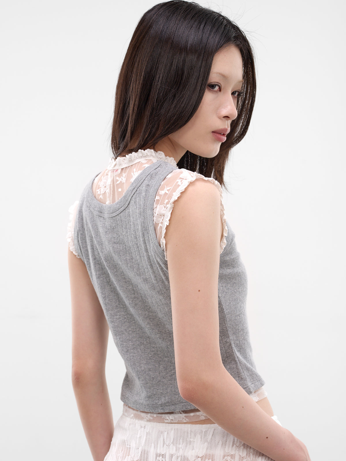 Gray Pointelle Lace Trim Tank (SS2600T08GY-GREY)