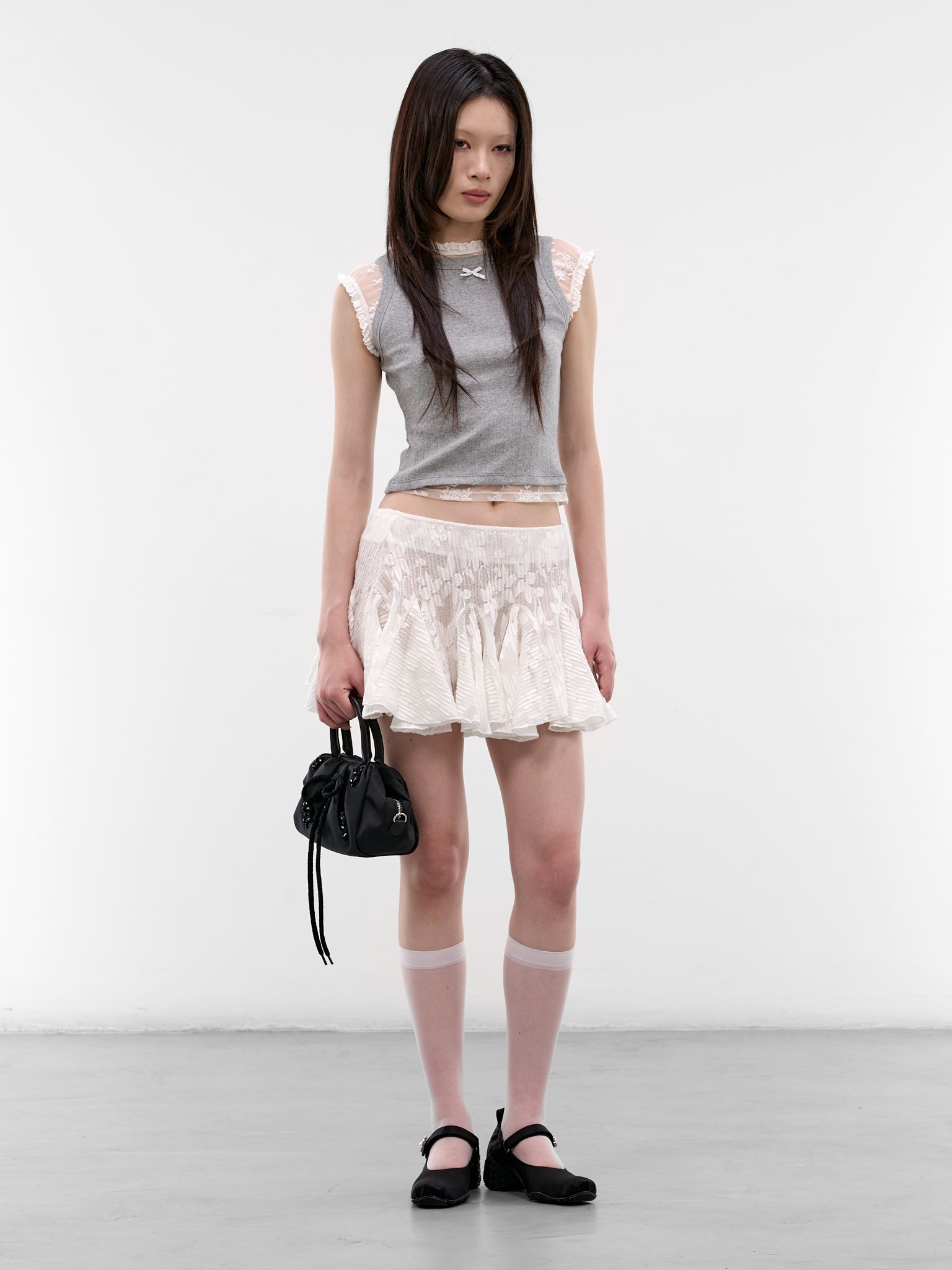 White Floral Jacquard Flare Skirt (SS2600SK20-WHITE)