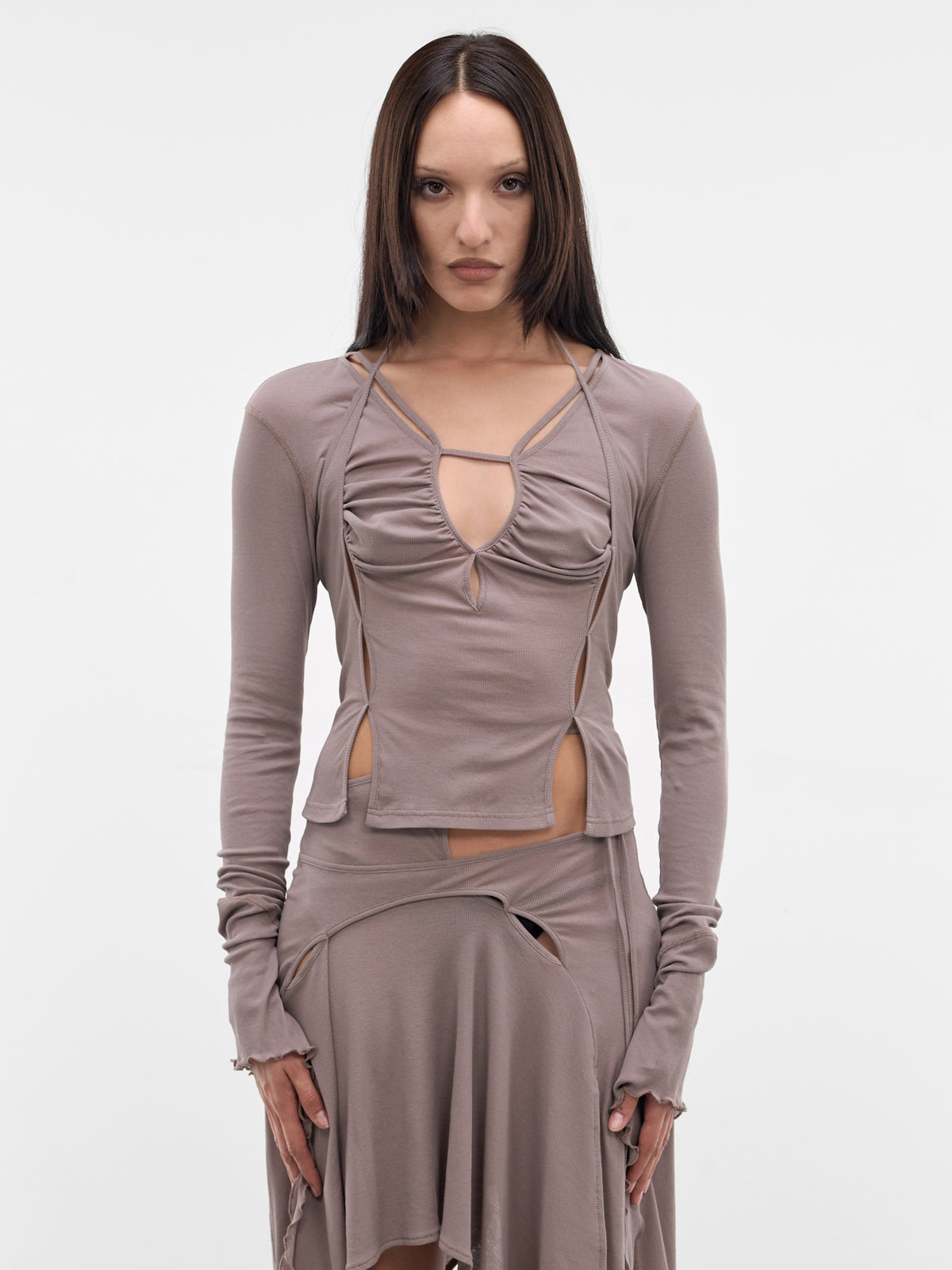 Taupe Stiletto Rib Top (SS26JT09-W18-TAUPE)
