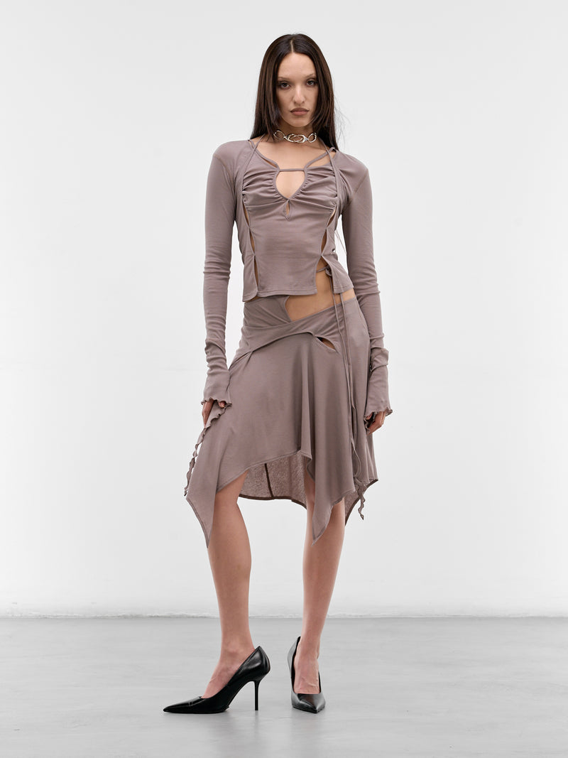 Taupe Stiletto Mini Skirt (SS26JS01-W18-TAUPE)