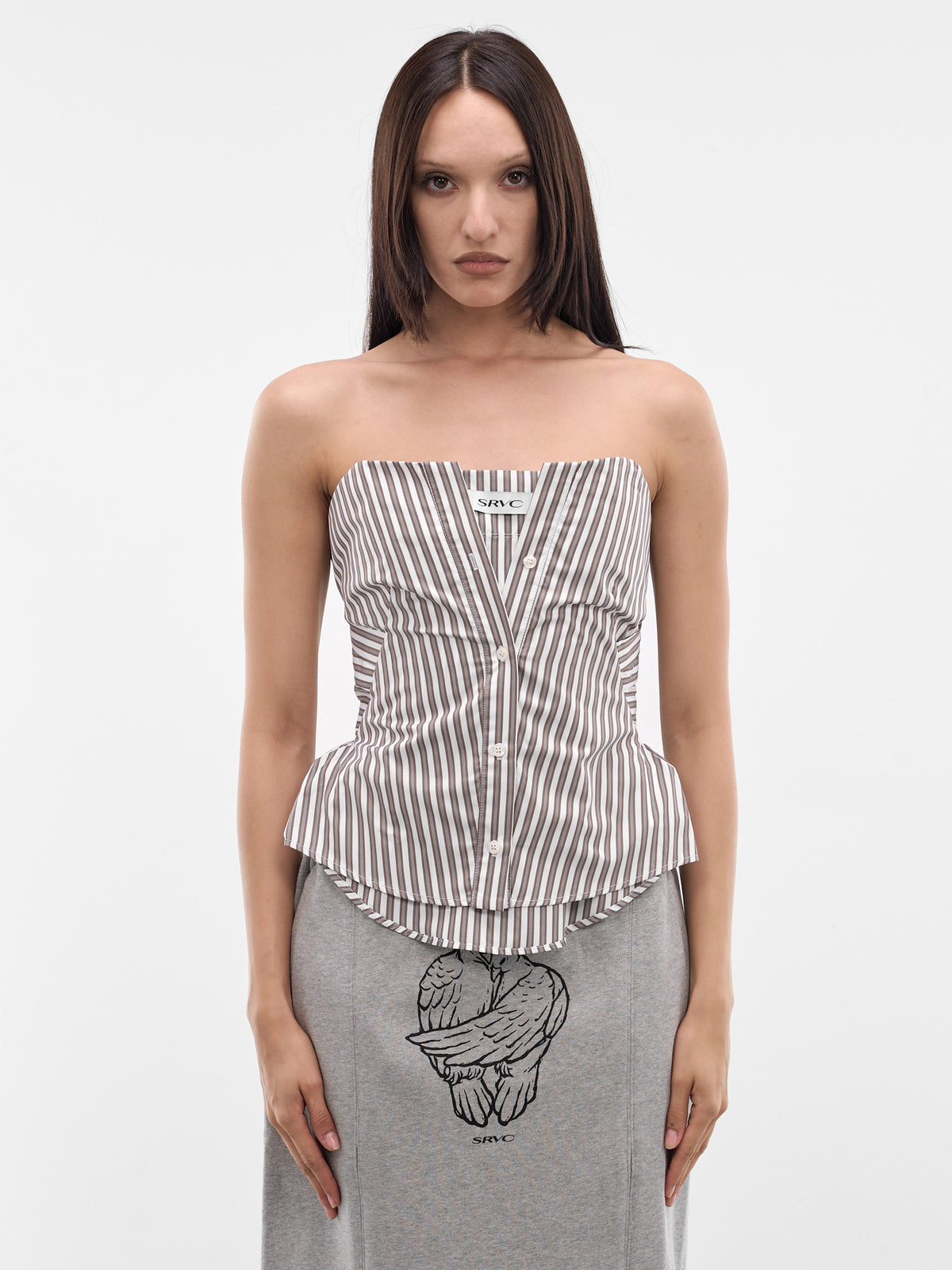 Brown Striped Origami Corset (SS26TP02-W43-BROWN-STRIPE)