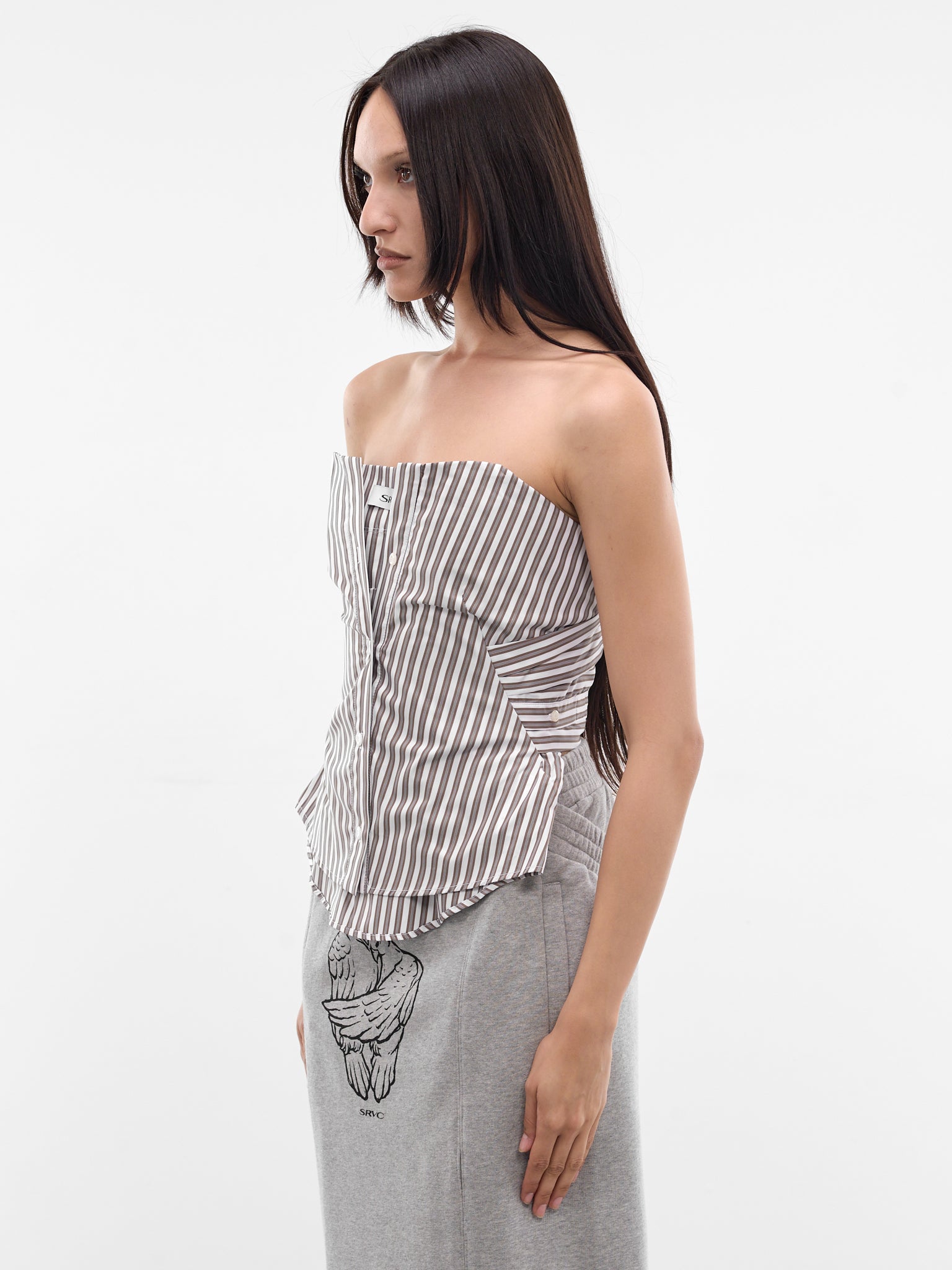 Brown Striped Origami Corset (SS26TP02-W43-BROWN-STRIPE)