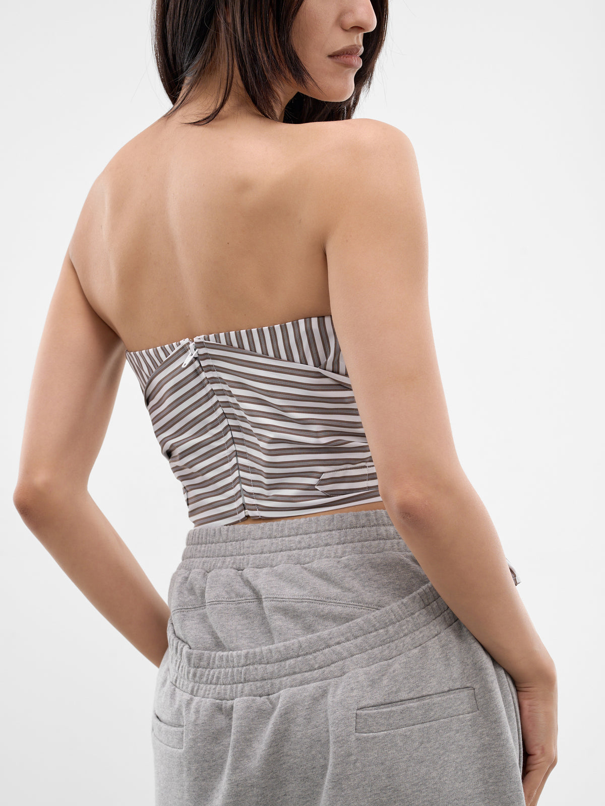 Brown Striped Origami Corset (SS26TP02-W43-BROWN-STRIPE)