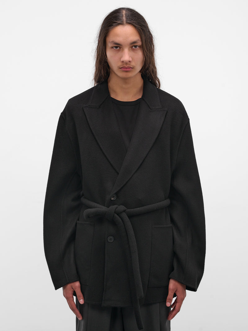 Black Wool-Cashmere Belted Blazer (ST-1213-BLACK)
