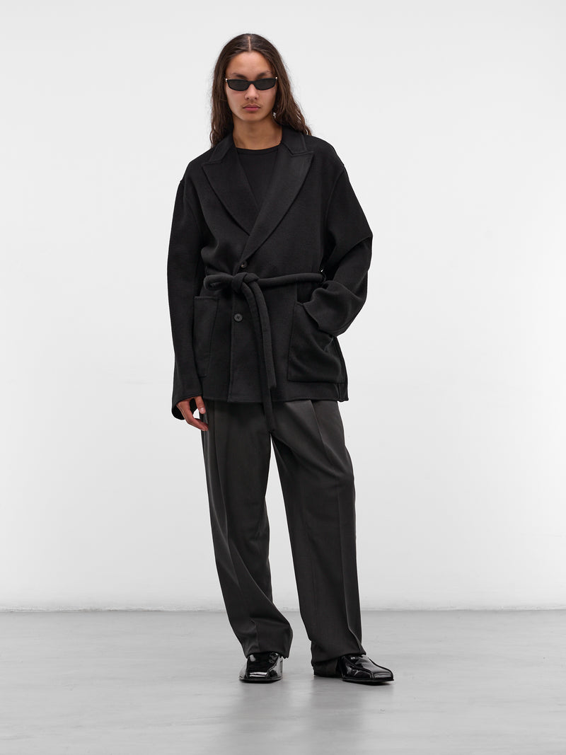 Black Wool-Cashmere Belted Blazer (ST-1213-BLACK)