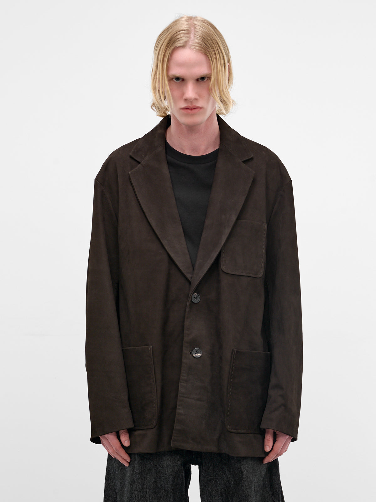 Brown Suede Leather Blazer (ST-1383-DARK-BROWN)