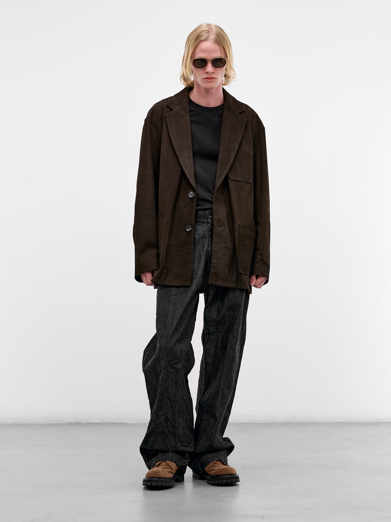 Brown Suede Leather Blazer (ST-1383-DARK-BROWN)