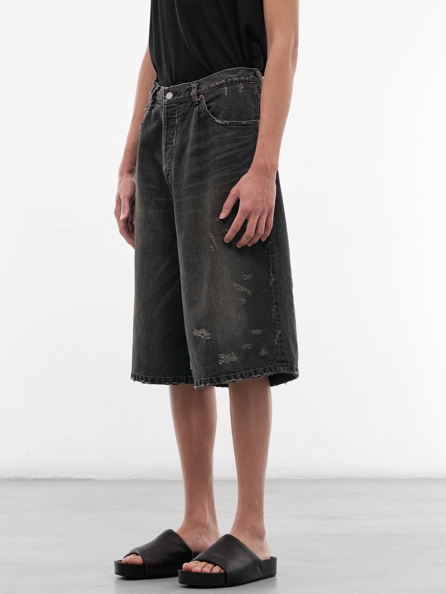 Black Denim Distressed Baggy Shorts (ST-1393-BLACK)