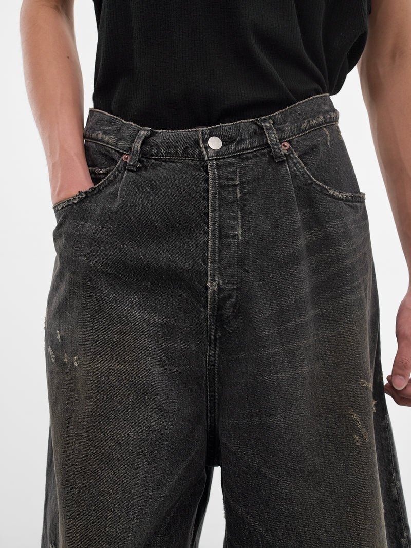 Black Denim Distressed Baggy Shorts (ST-1393-BLACK)