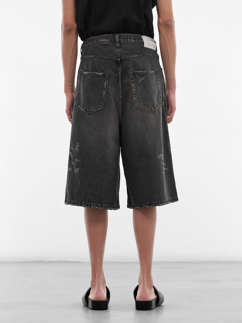Black Denim Distressed Baggy Shorts (ST-1393-BLACK)