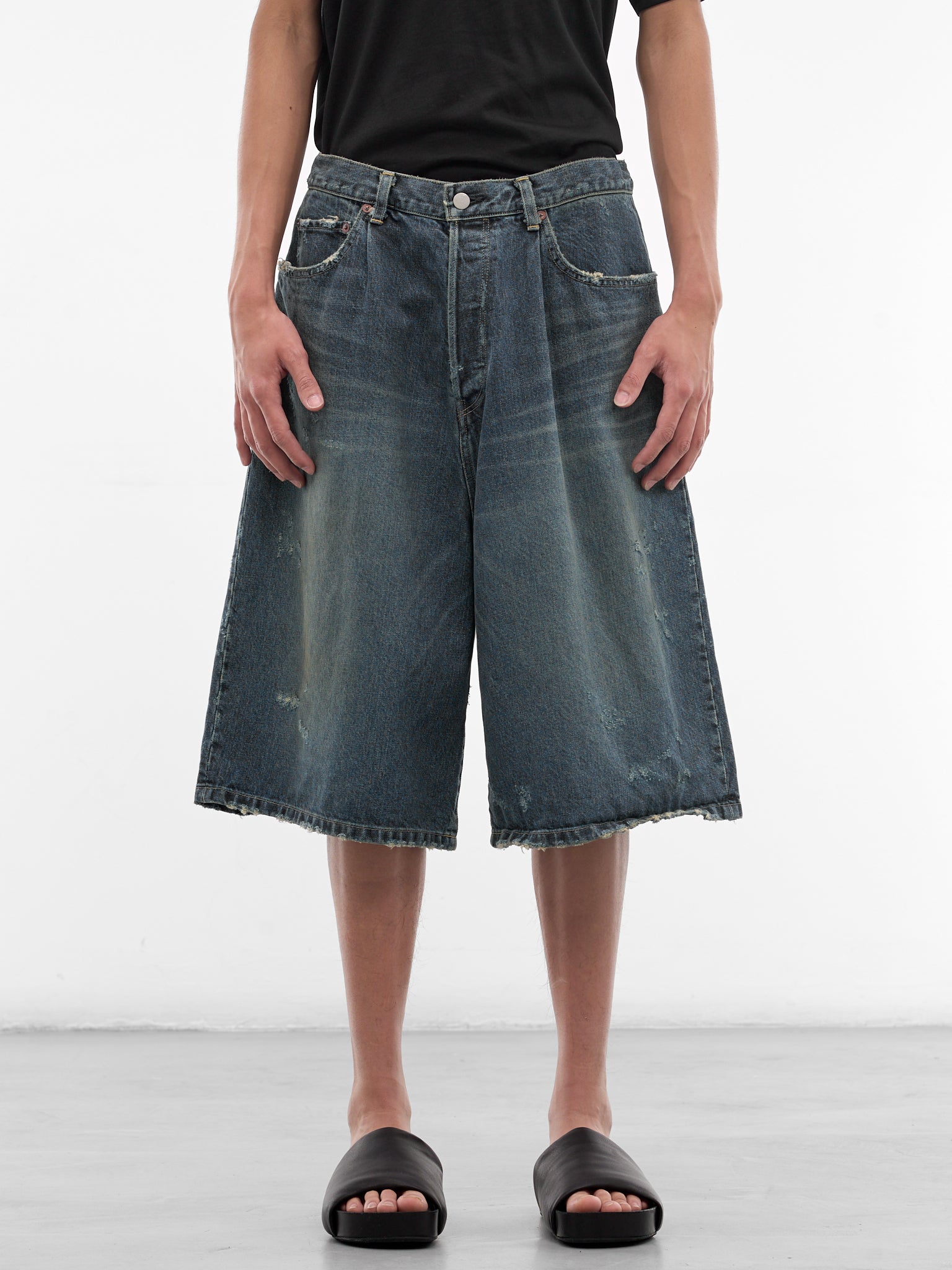 Indigo Denim Distressed Baggy Shorts (ST-1393-INDIGO)