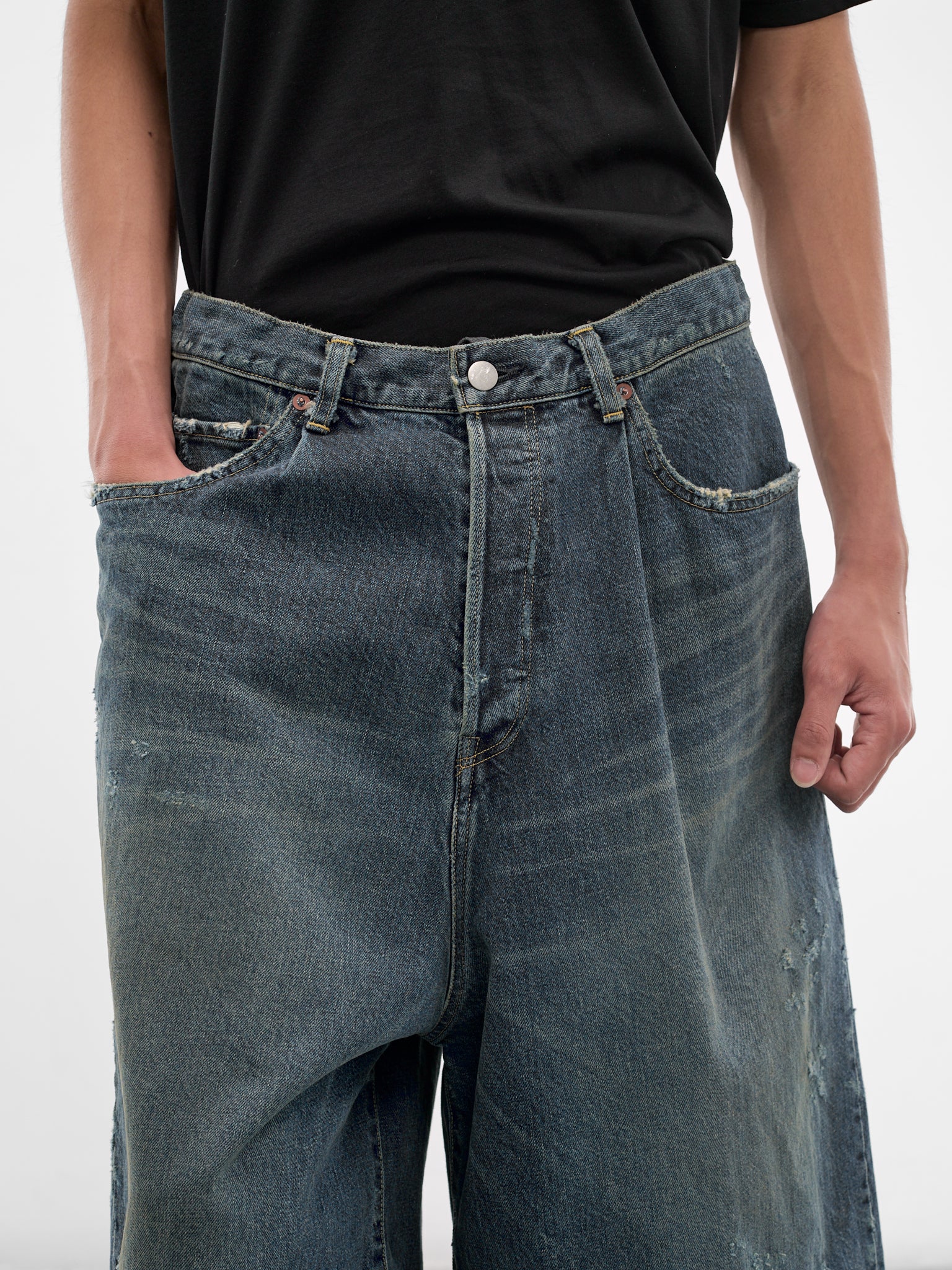 Indigo Denim Distressed Baggy Shorts (ST-1393-INDIGO)
