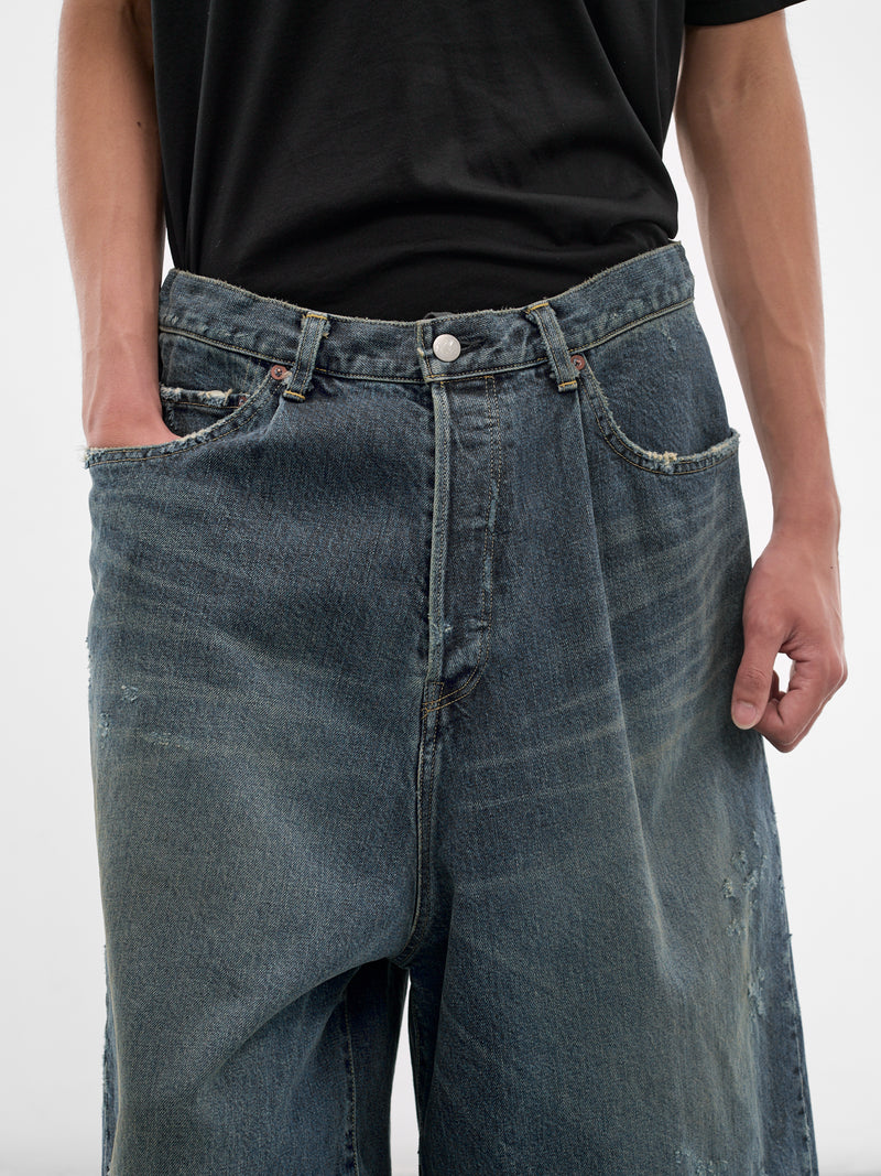 Indigo Denim Distressed Baggy Shorts (ST-1393-INDIGO)