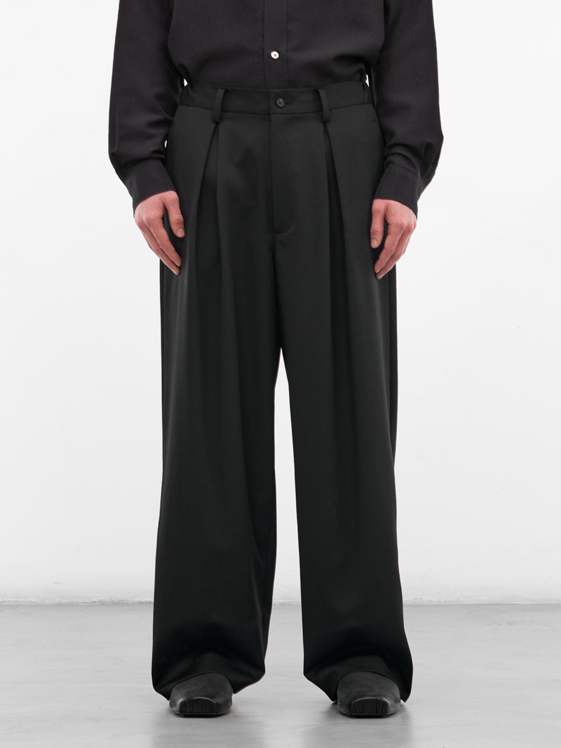 Black Pleated Wool Wide Trousers (ST-1428-BLACK)
