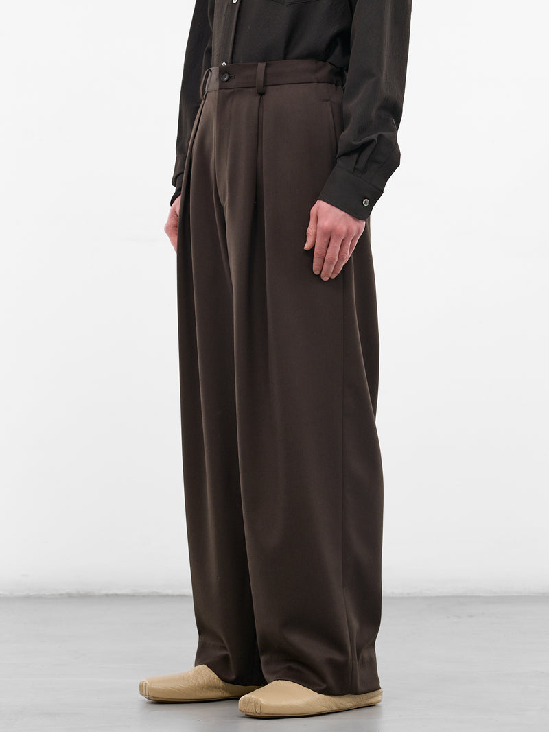 Khaki Pleated Wool Wide Trousers (ST-1428-MILITARY-KHAKI)
