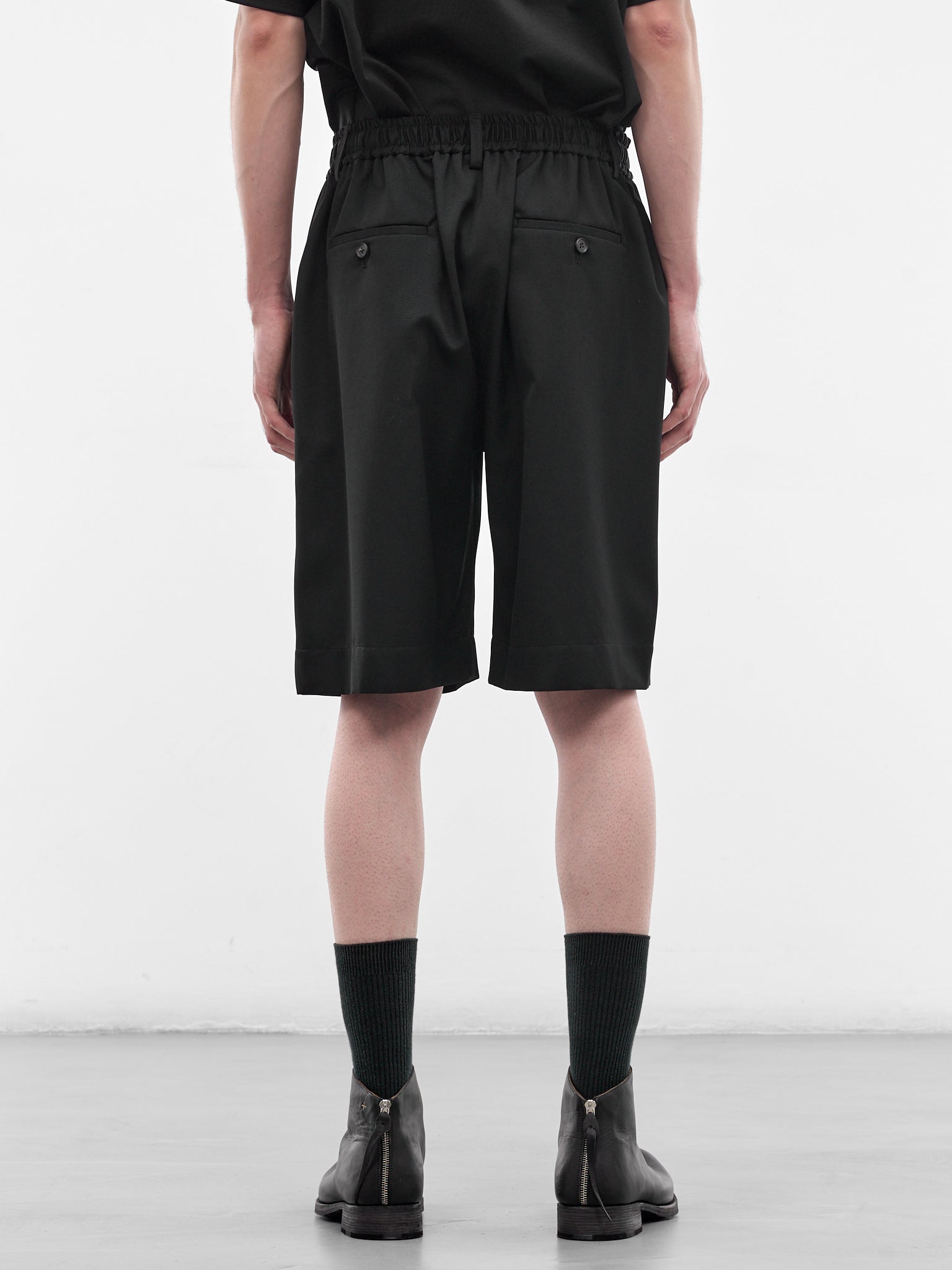 Black Elasticated Waist Wool Shorts (ST-1435-BLACK)