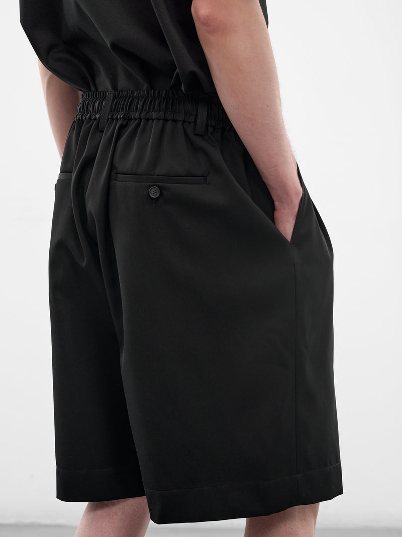 Black Elasticated Waist Wool Shorts (ST-1435-BLACK)