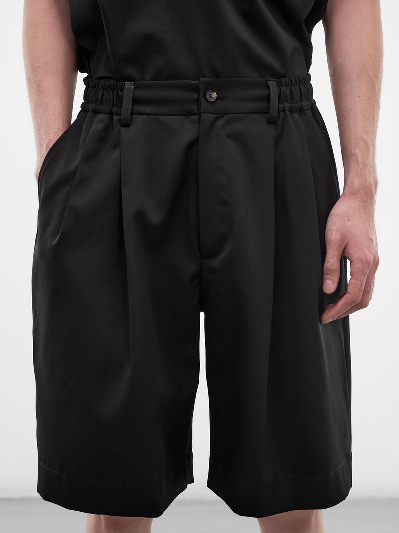 Black Elasticated Waist Wool Shorts (ST-1435-BLACK)