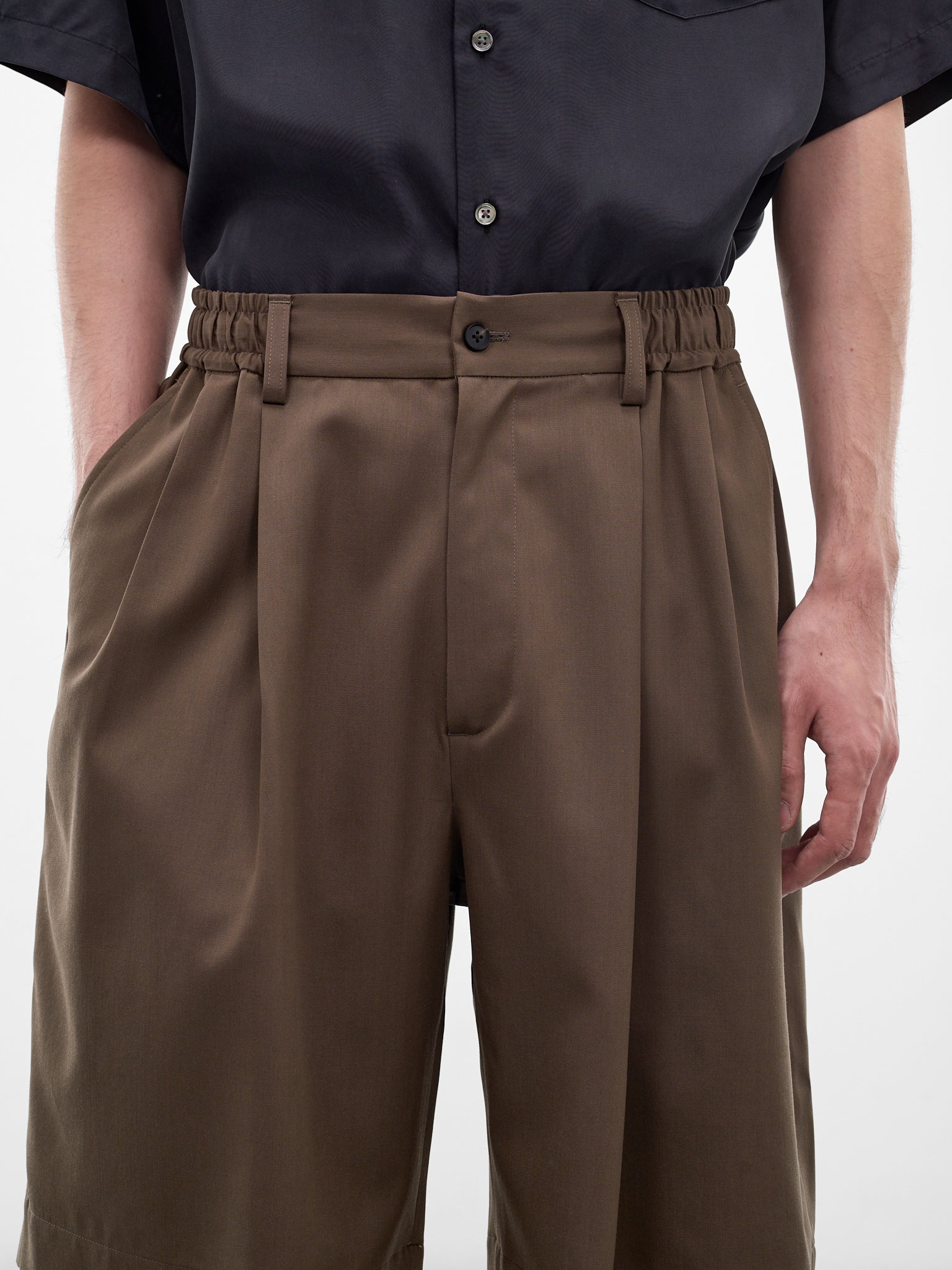 Beige Elasticated Waist Wool Shorts (ST-1435-DARK-BEIGE)