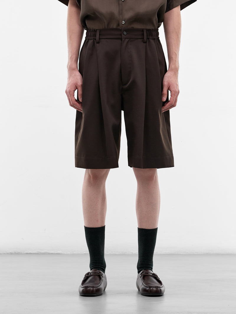 Brown Elasticated Waist Wool Shorts (ST-1435-DARK-BROWN)