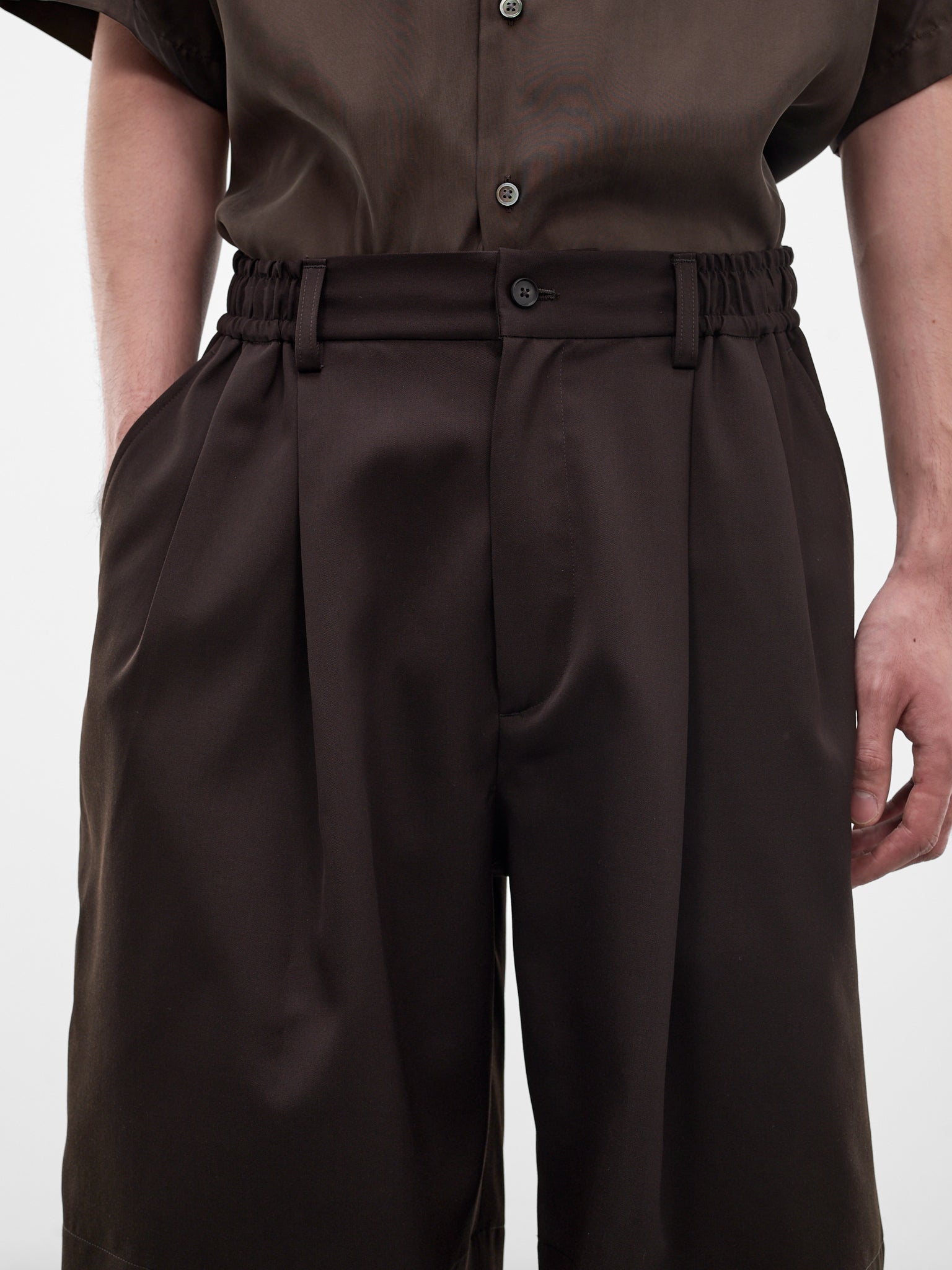 Brown Elasticated Waist Wool Shorts (ST-1435-DARK-BROWN)
