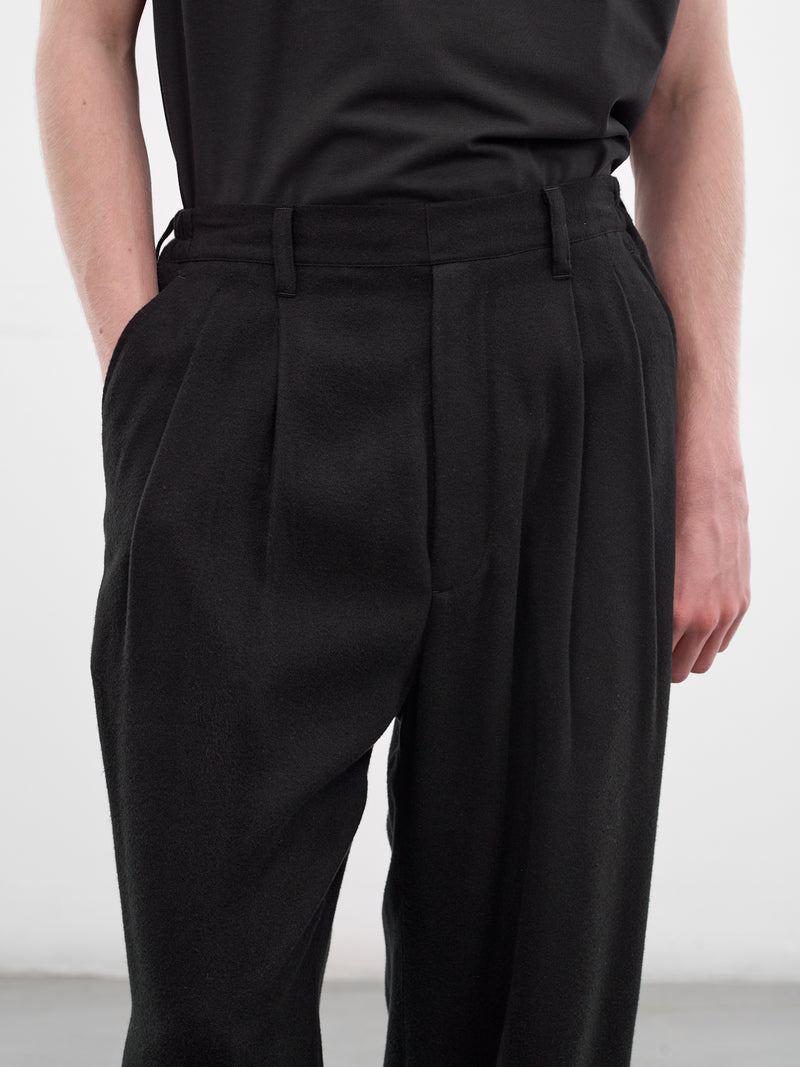 Black Silk-Rayon Pleated Trousers (ST-1441-BLACK)