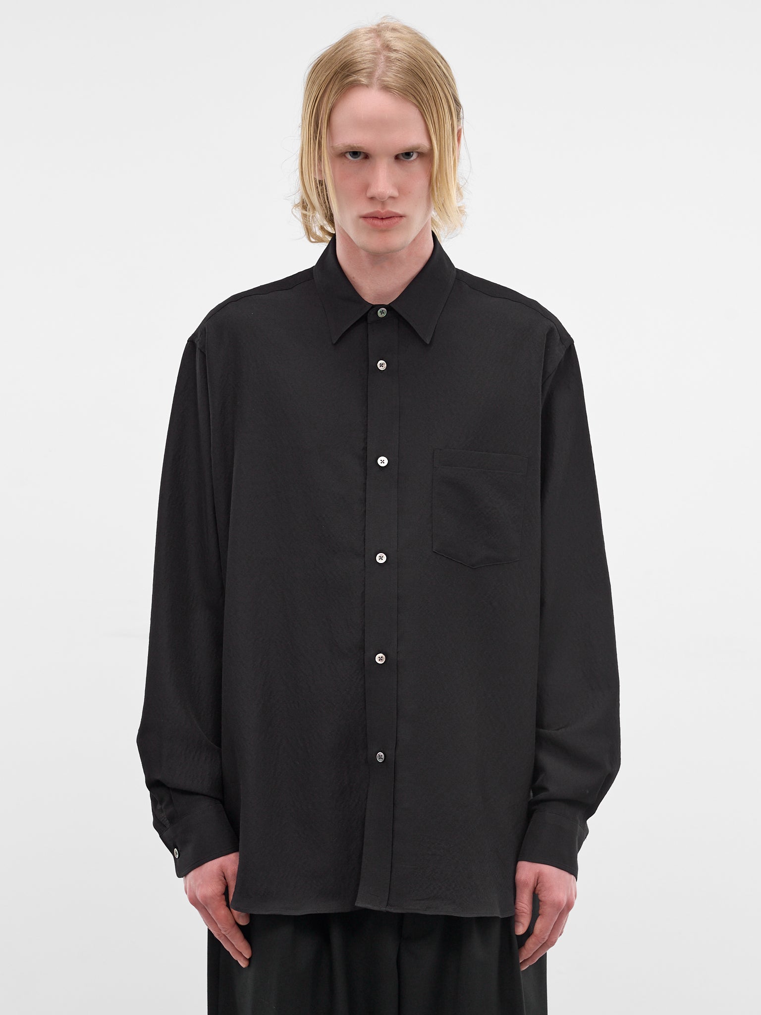 Black Wool-Silk Button-Up Shirt (ST-1449-BLACK)