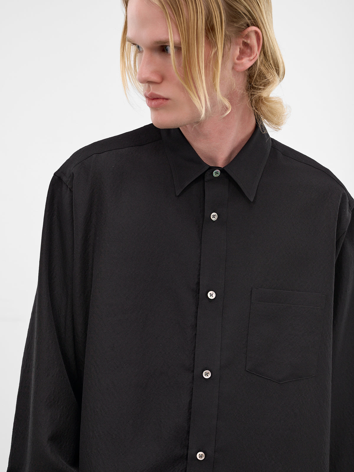 Black Wool-Silk Button-Up Shirt (ST-1449-BLACK)